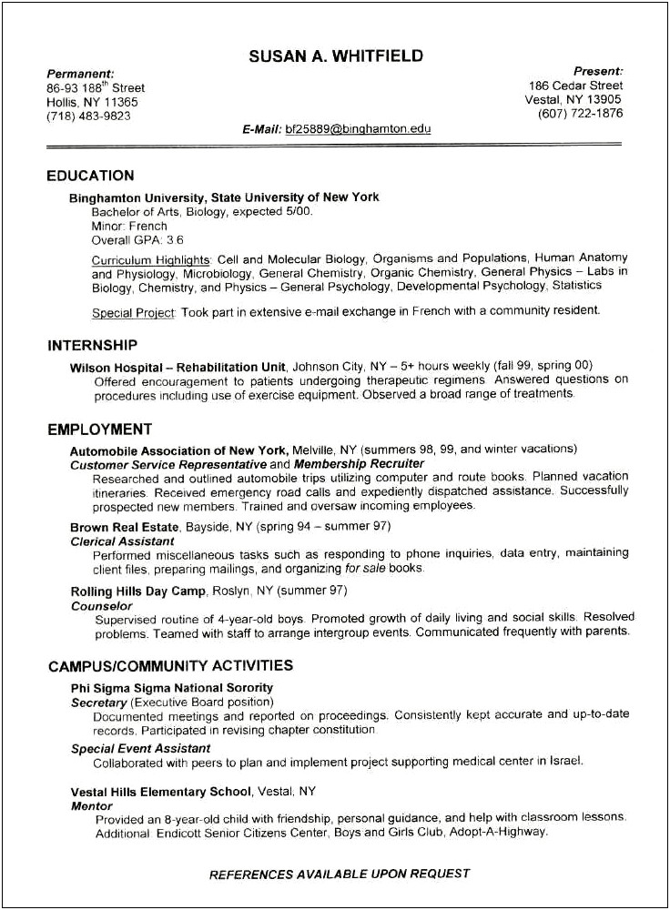 Examples Of Coursework On A Resume