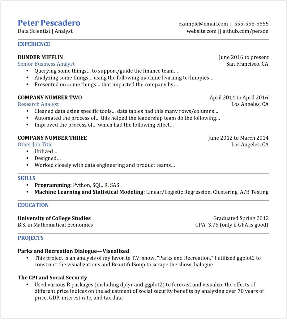 Examples Of Data Science Resume Summary