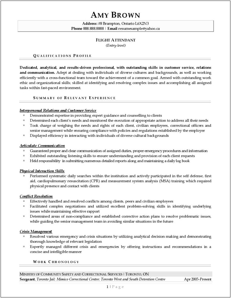 Examples Of Entry Level Flight Attendant Resumes