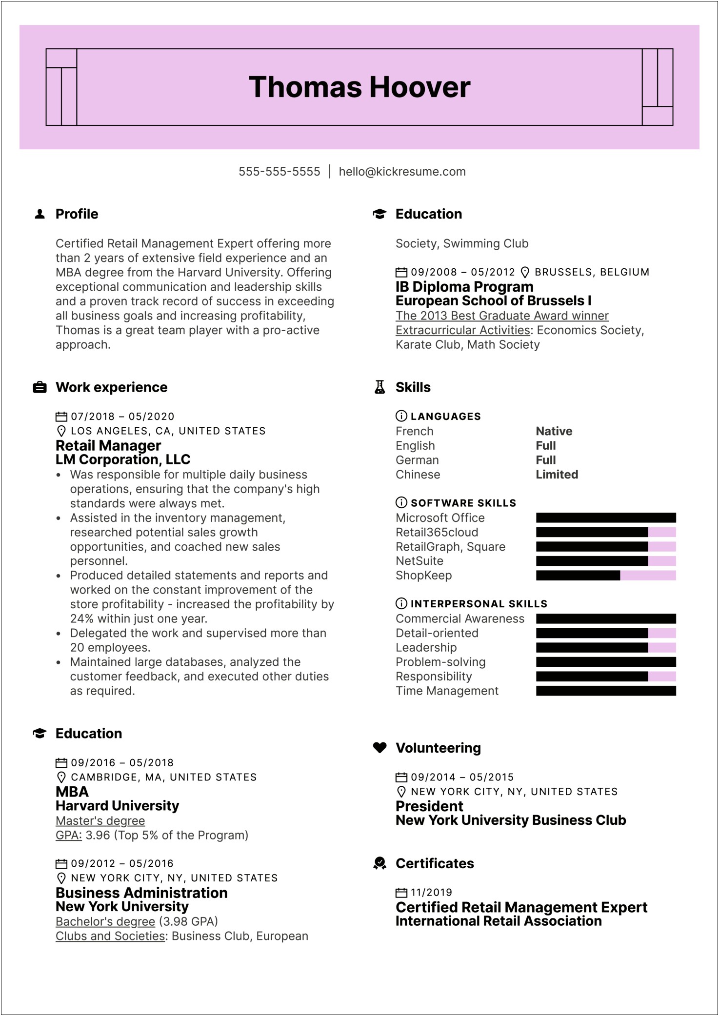 Examples Of Excelent Retail Manager Resume