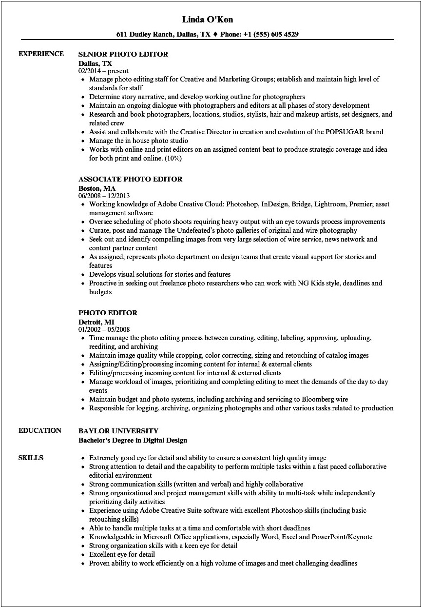 Examples Of Freelance Digital Editor Resume