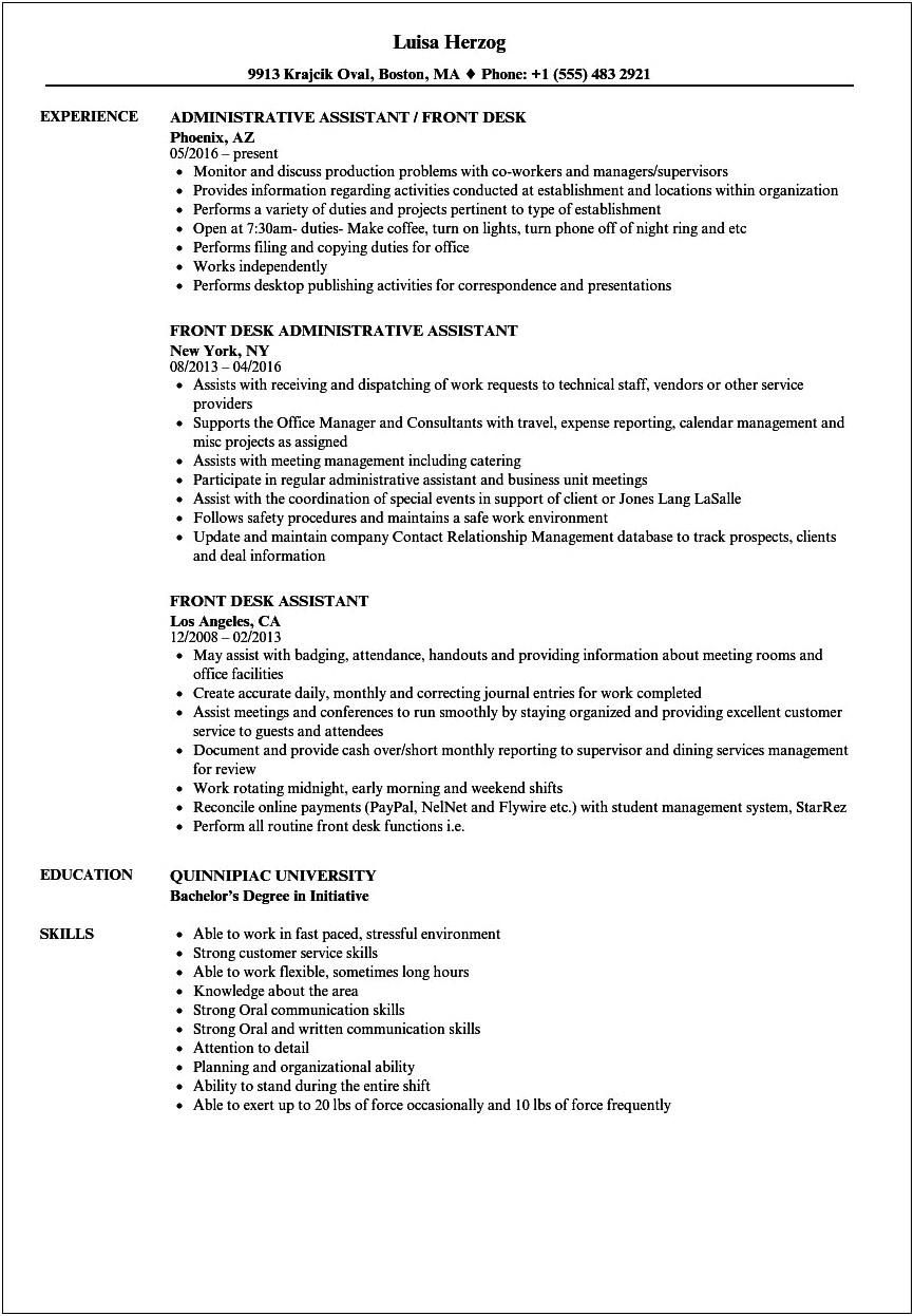 Examples Of Front Office Corridinator Resumes