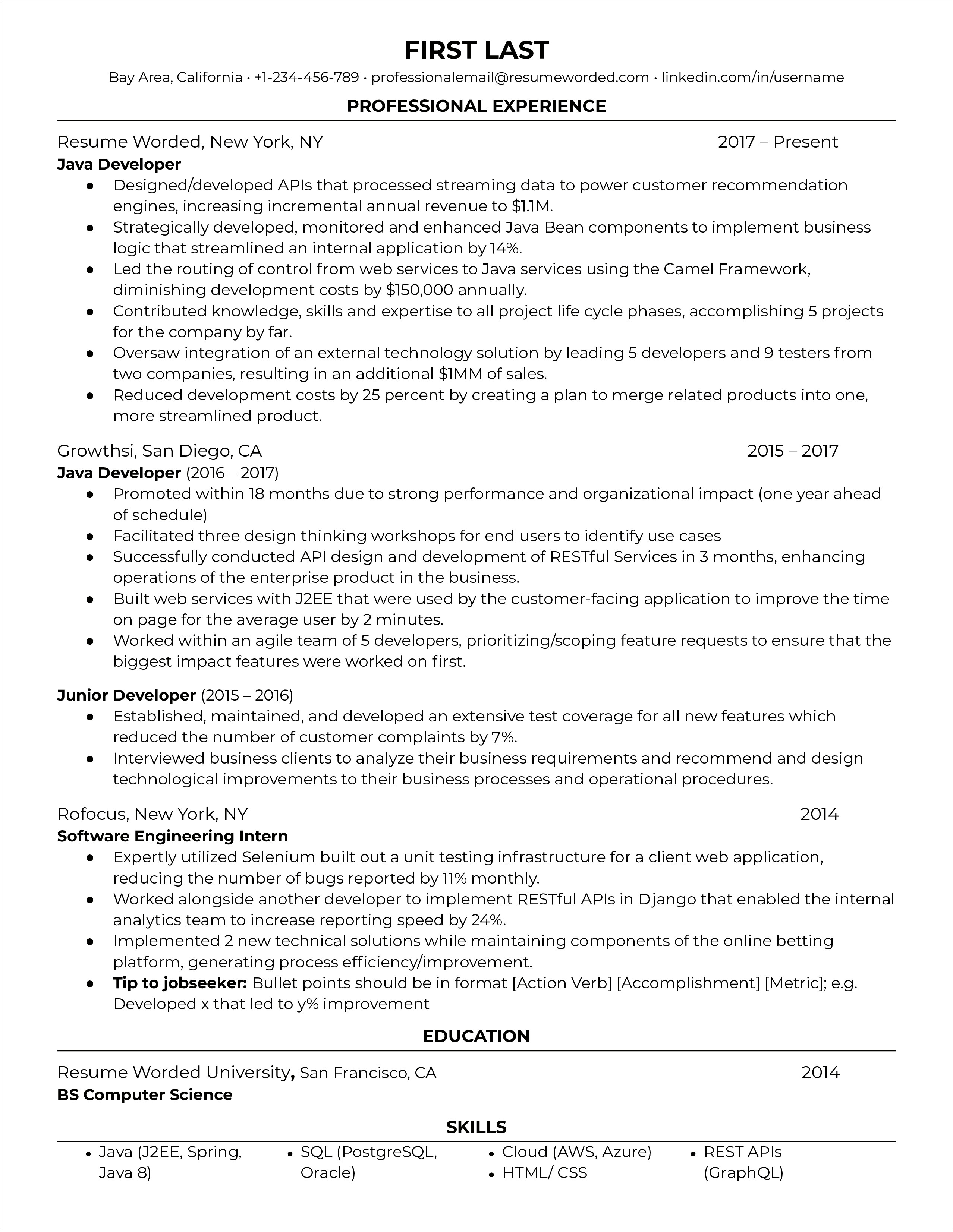 Examples Of Good Developer Resumes