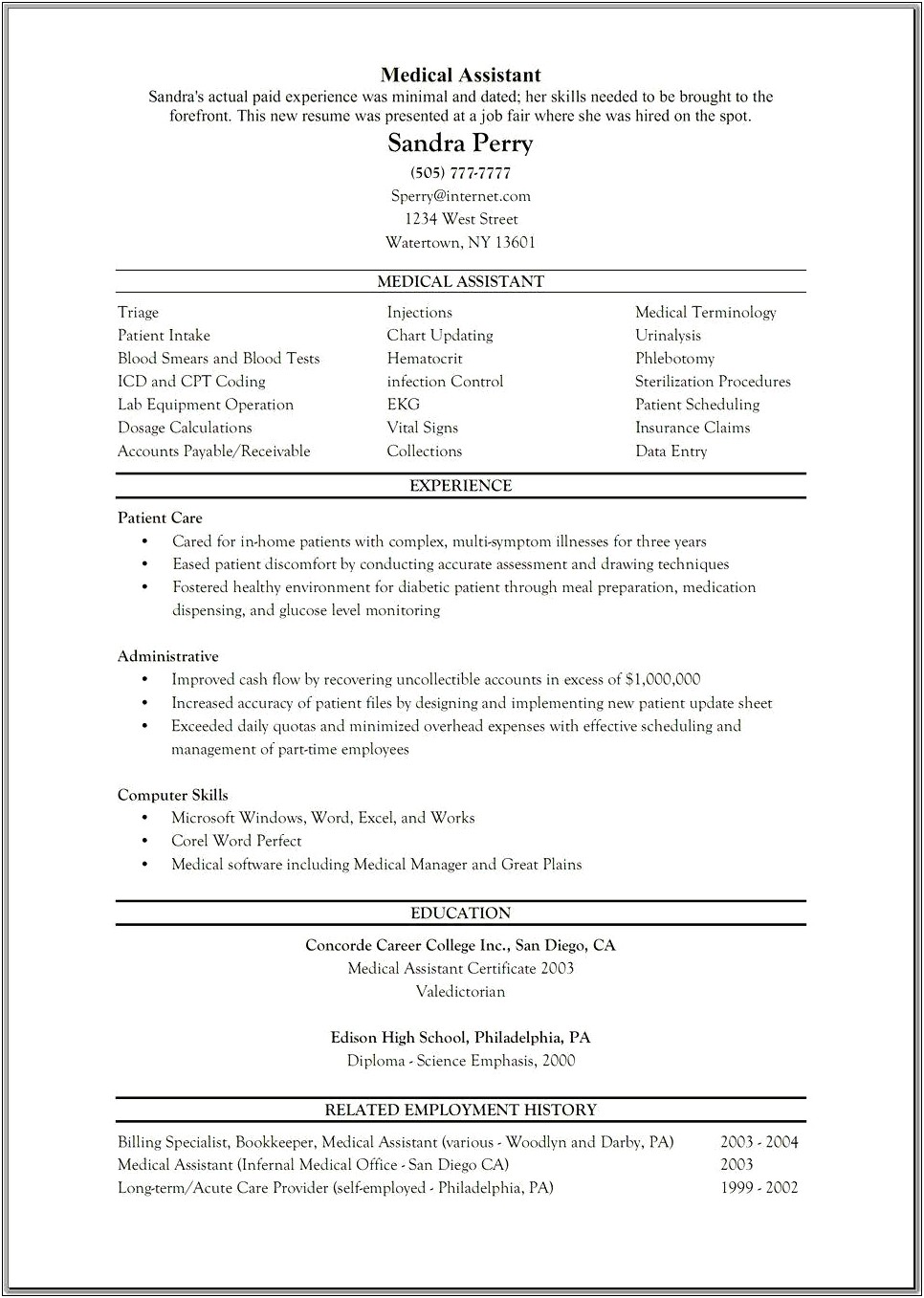 Examples Of Healthcare Resumes Entry Level