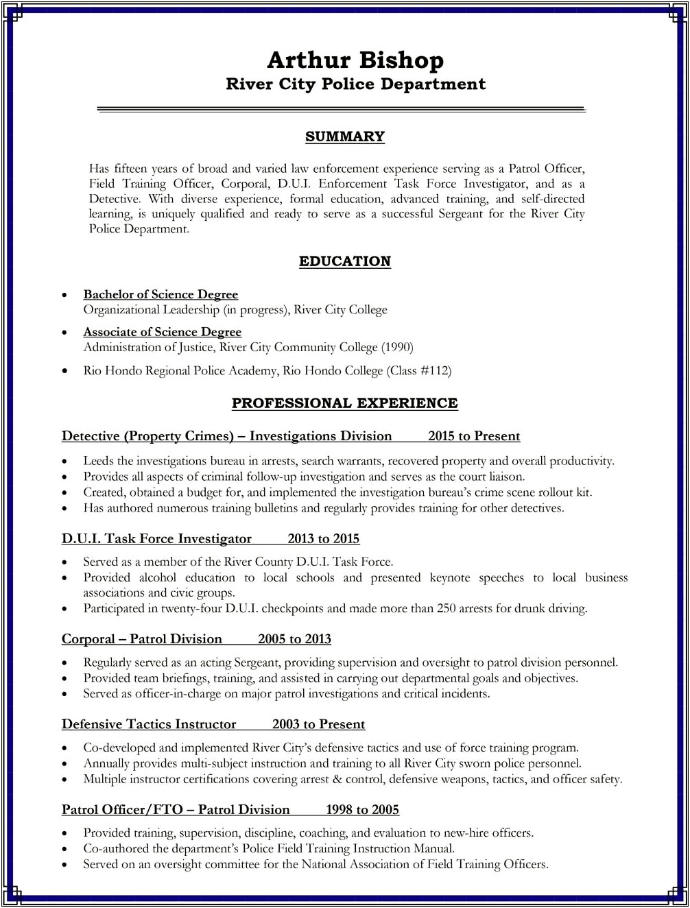 Examples Of Law Enforcement For Resume