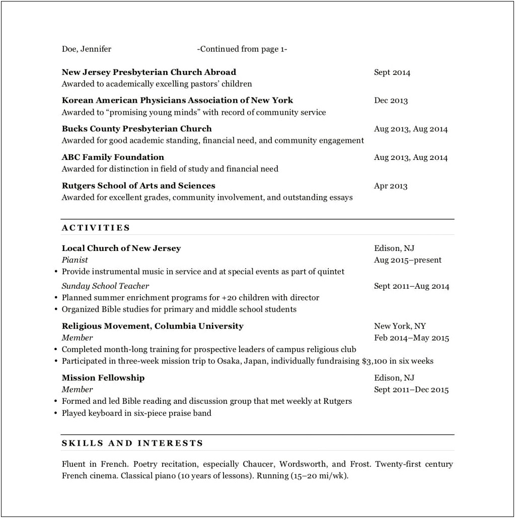 Examples Of Law School Admissions Resumes