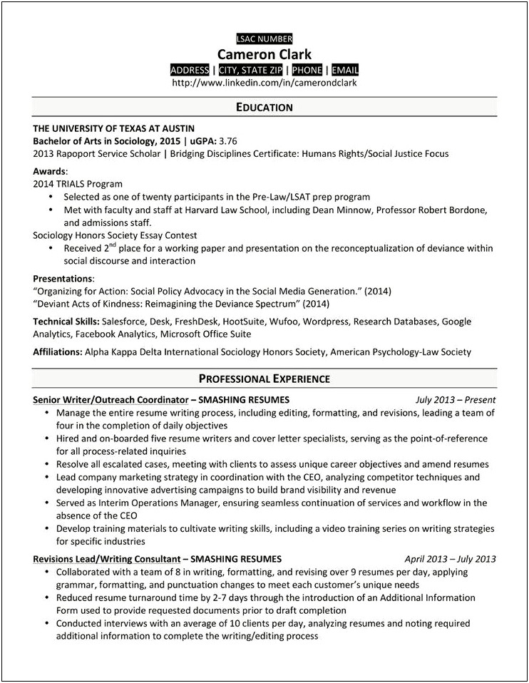 Examples Of Law School Application Resumes