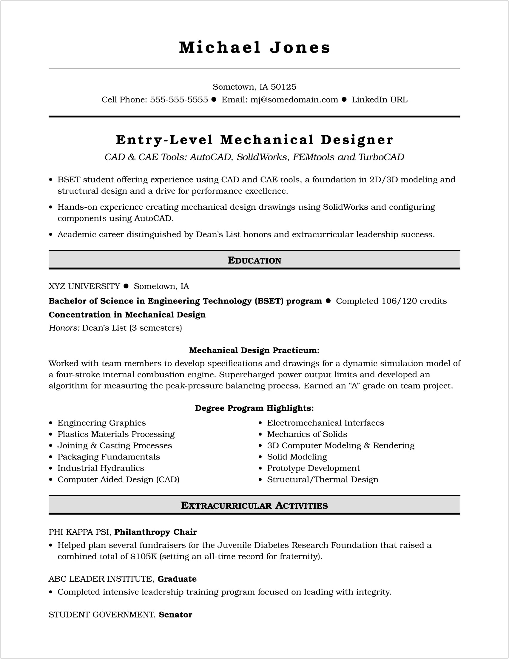 Examples Of Mechanical Classes For Resume