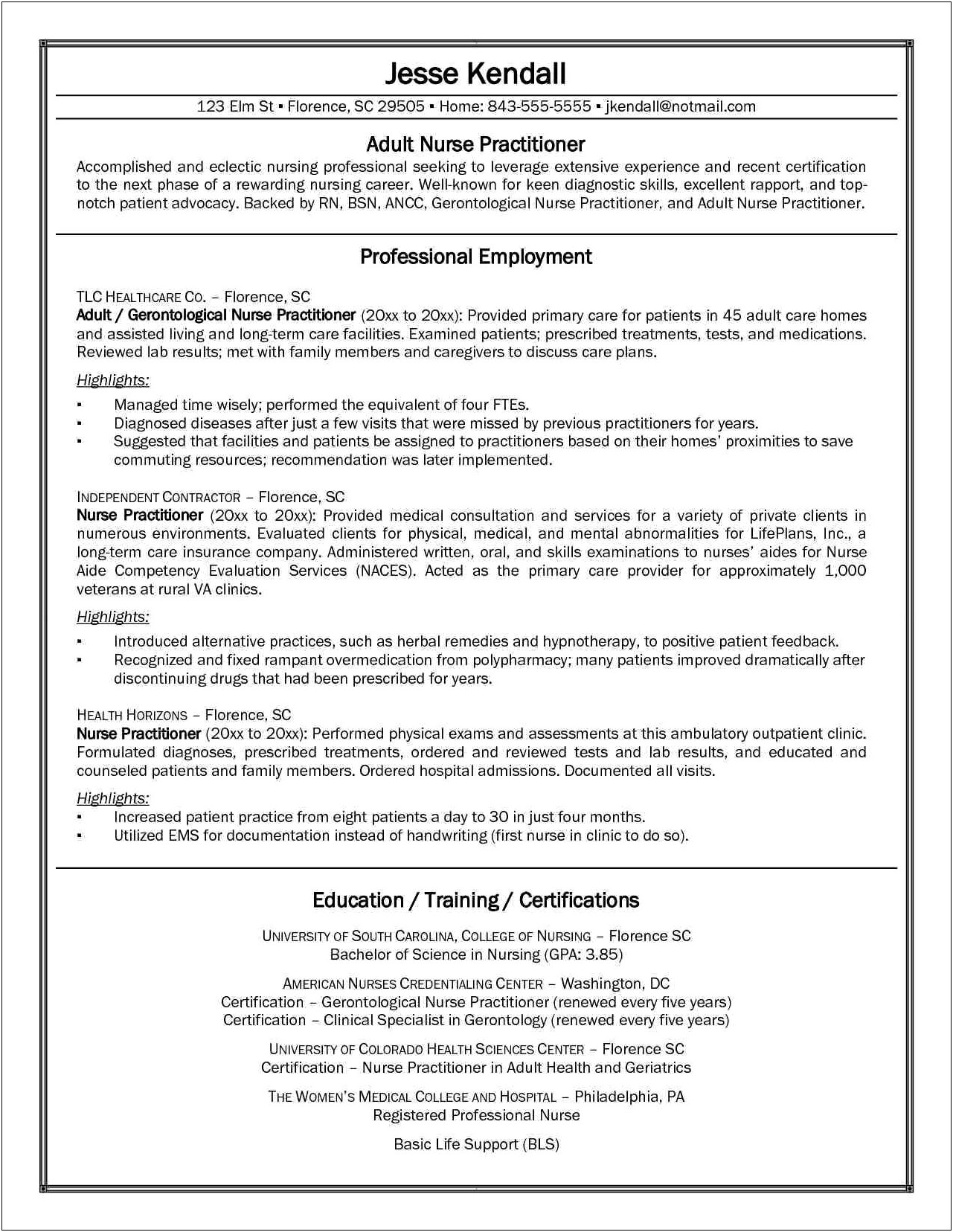 Examples Of Nurse Practitioner Cv Resume