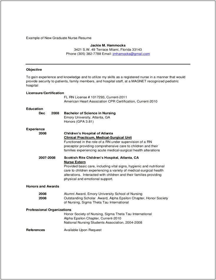 Examples Of Nursing Resume Fairfield University