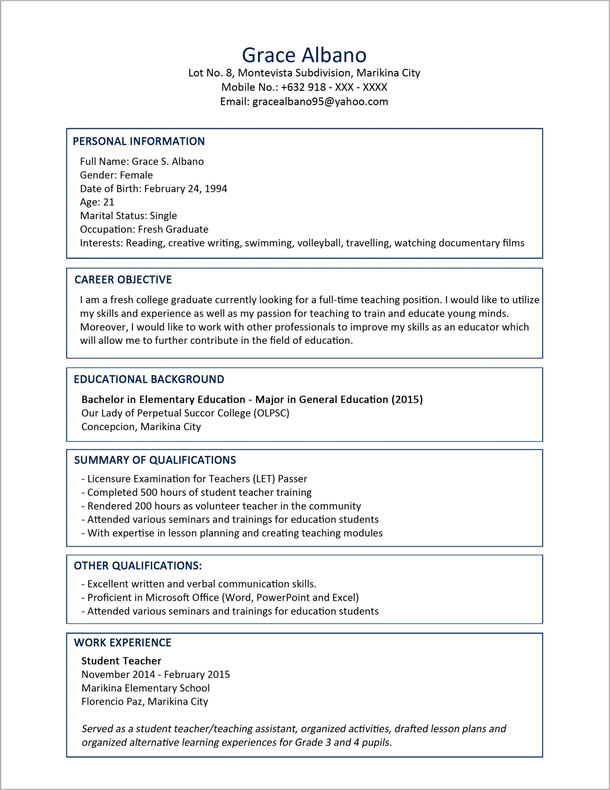 Examples Of Personal Information On Resume