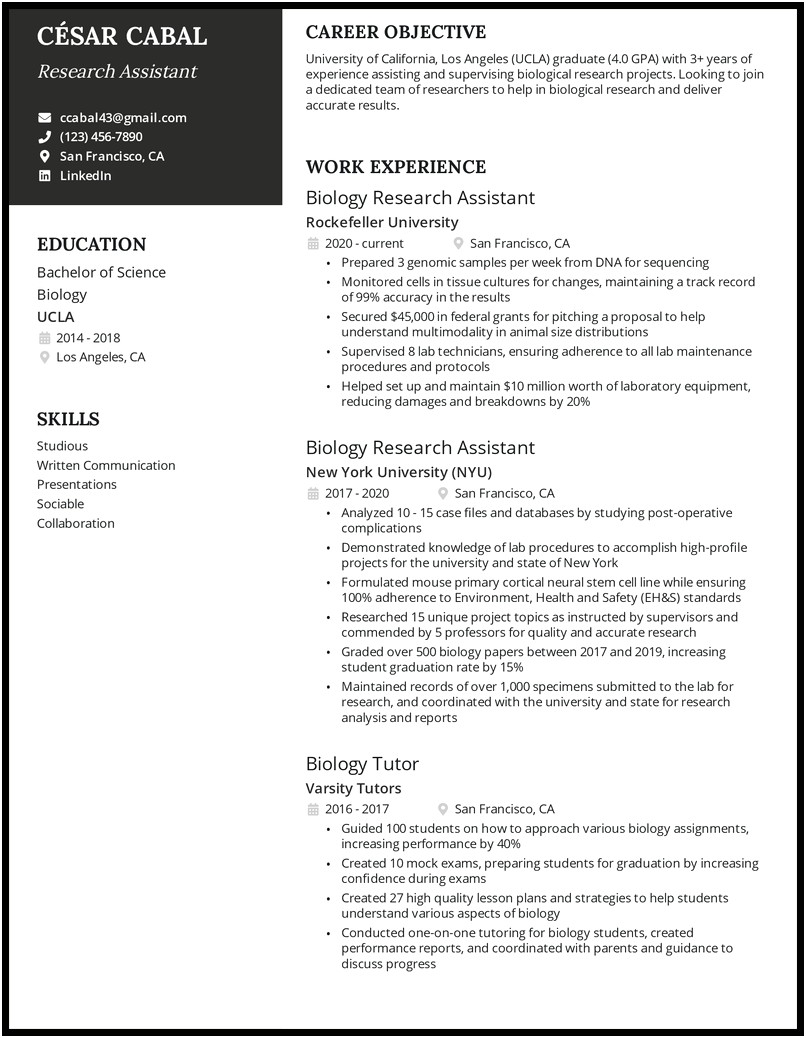 Examples Of Research Experience On Resume