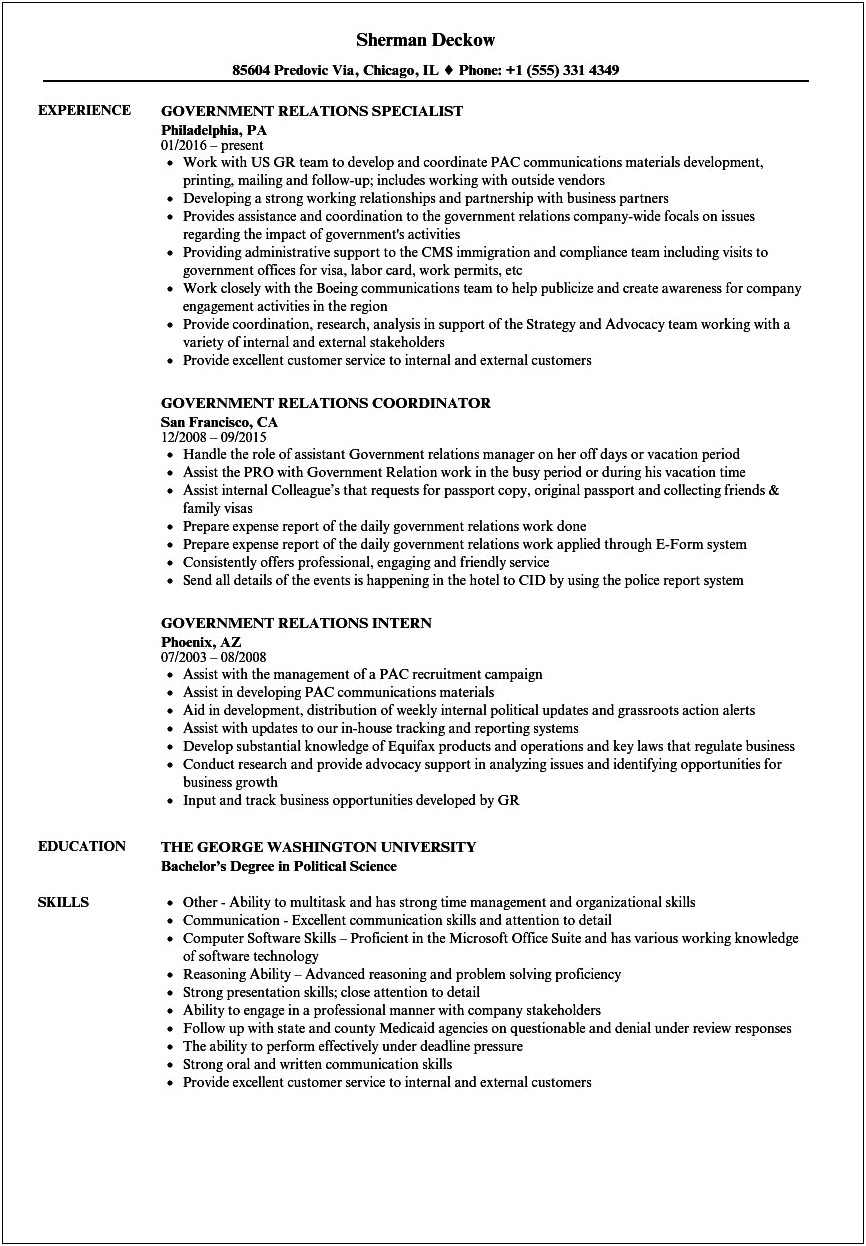 Examples Of Resume Coming From Government