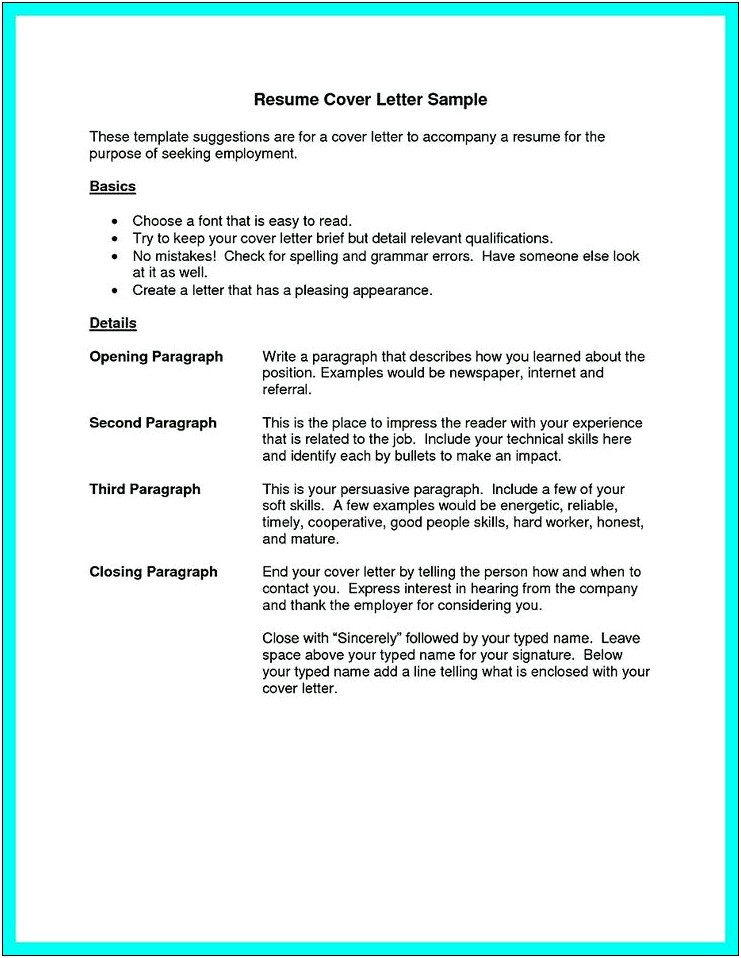 Examples Of Resume Cover Letters For Restaurants