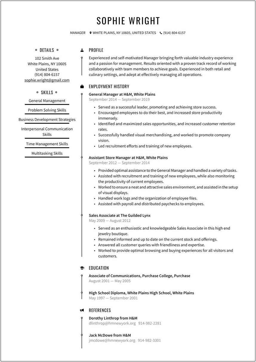 Examples Of Resume For A Job Application