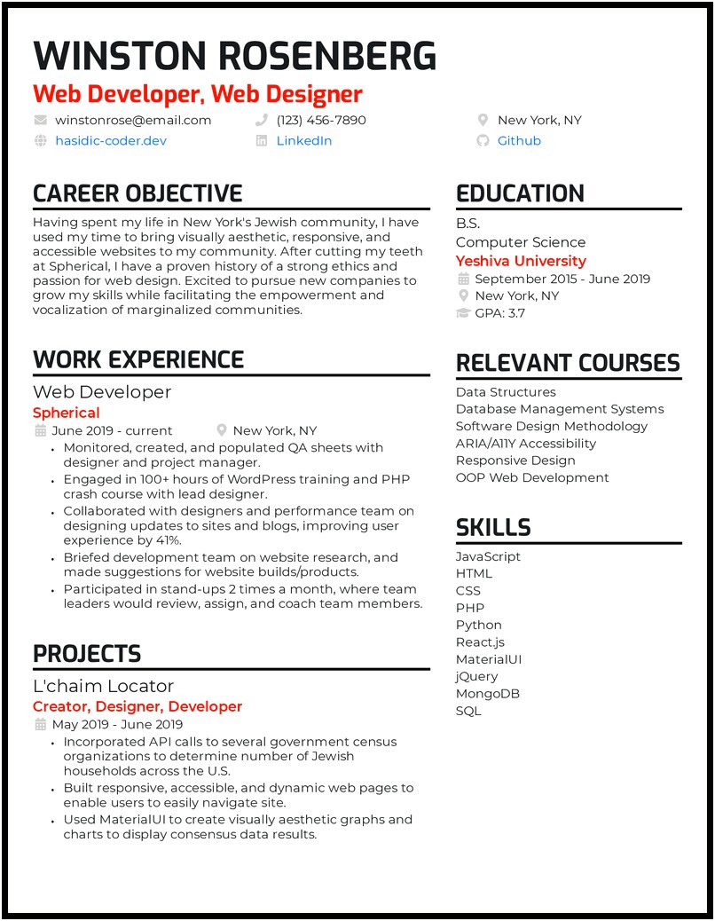 Examples Of Resume For Developer