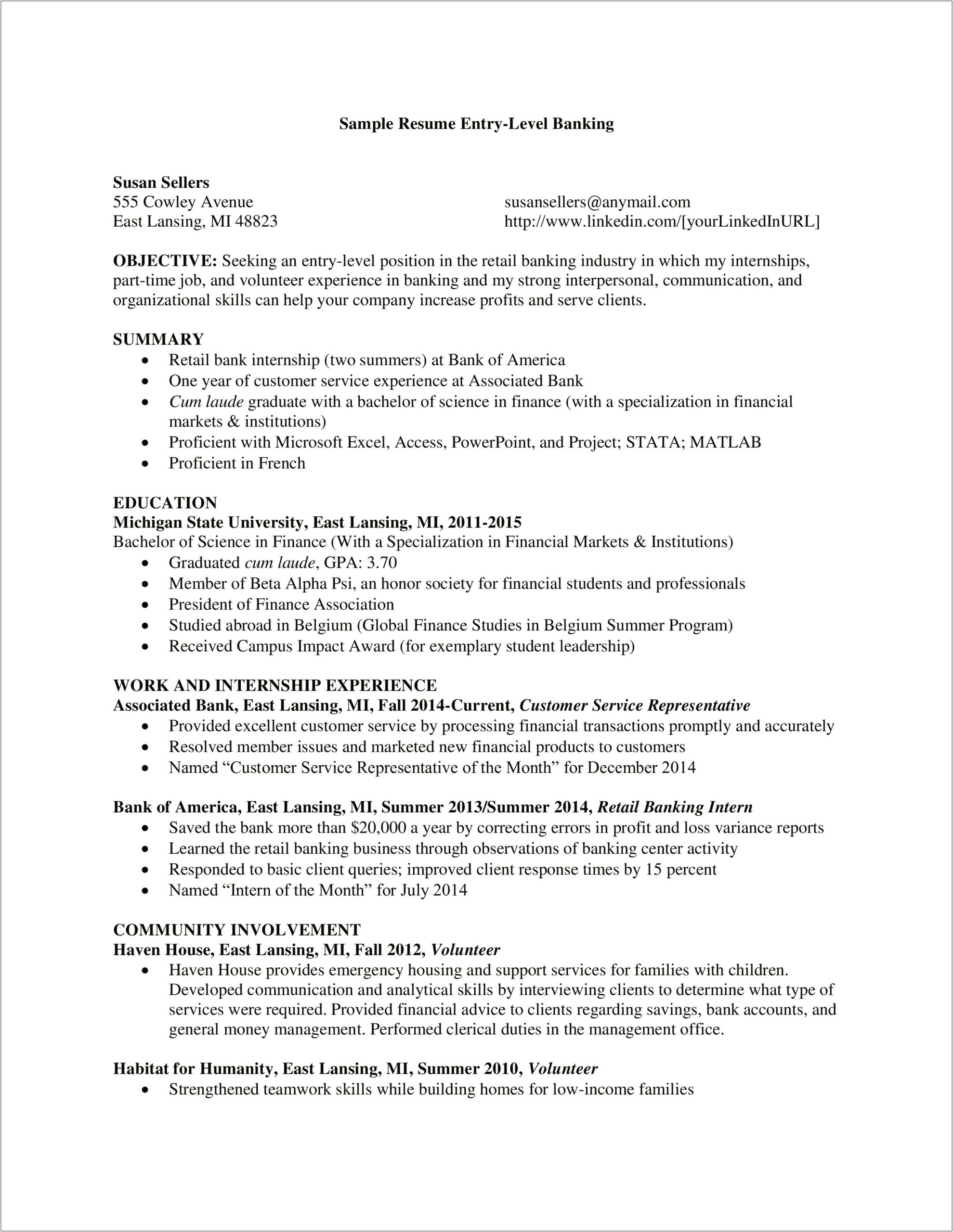 Examples Of Resume For First Time Job