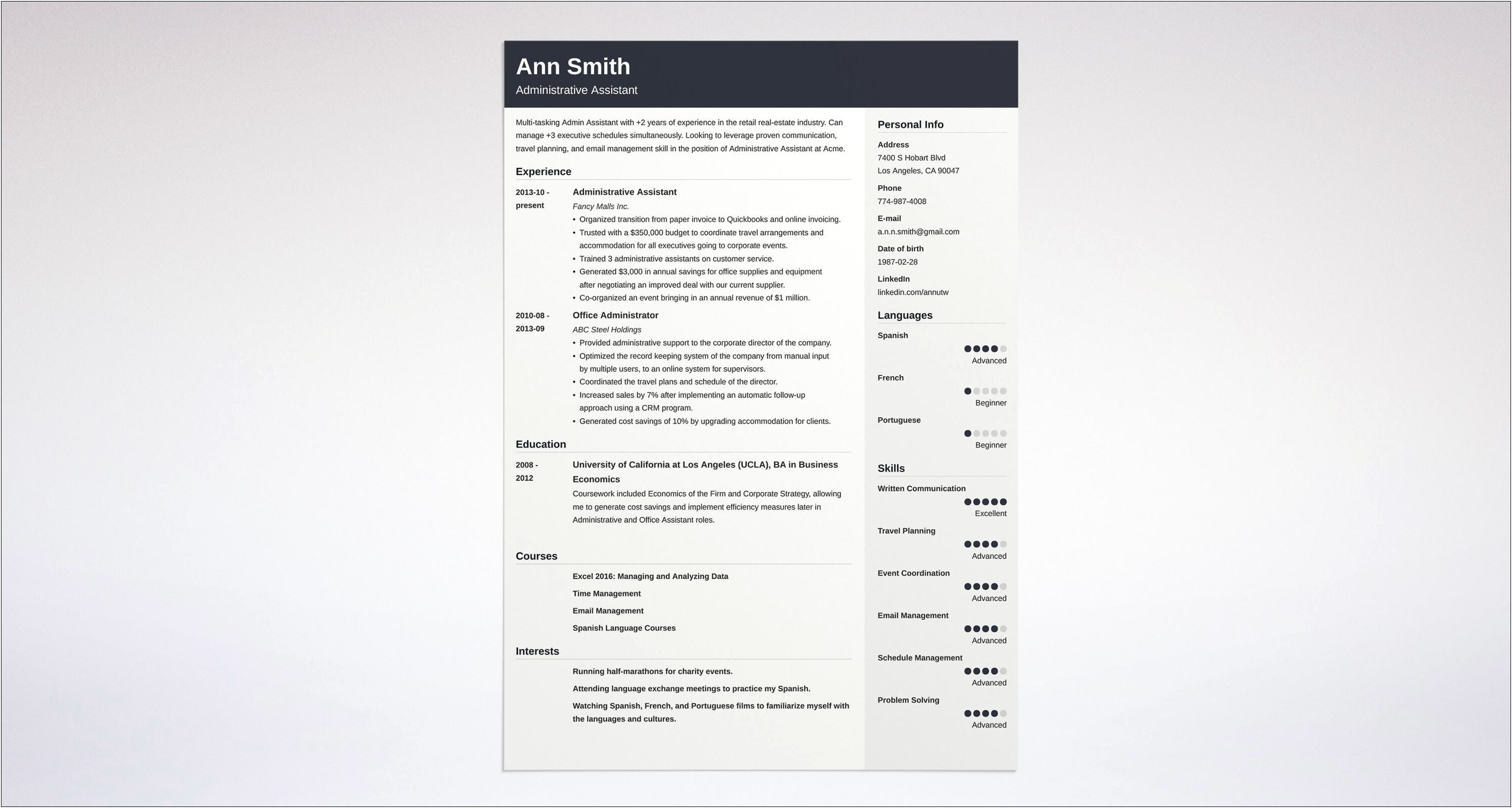 Examples Of Resume Headline For Administrative Assistant