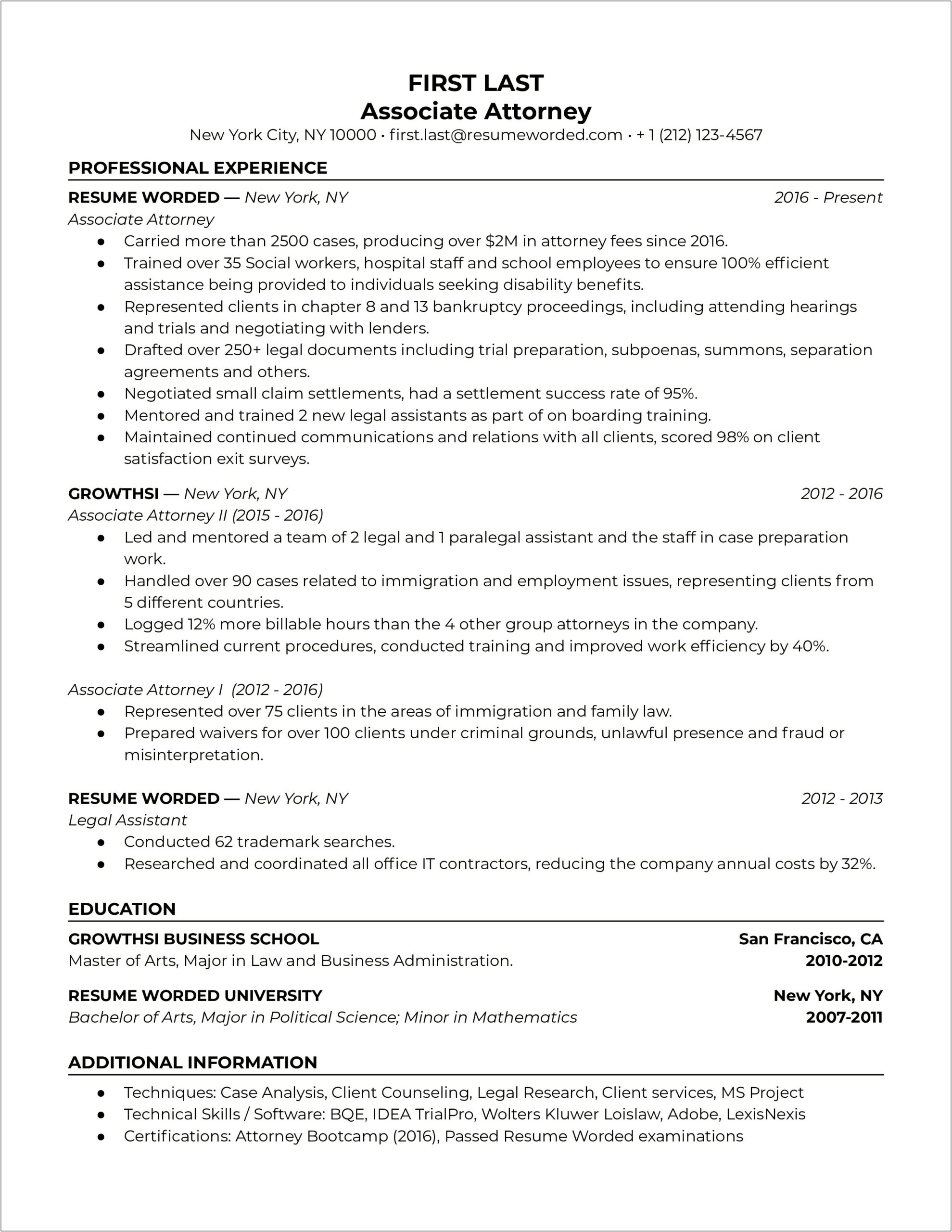 Examples Of Resume Summary For Lawyers