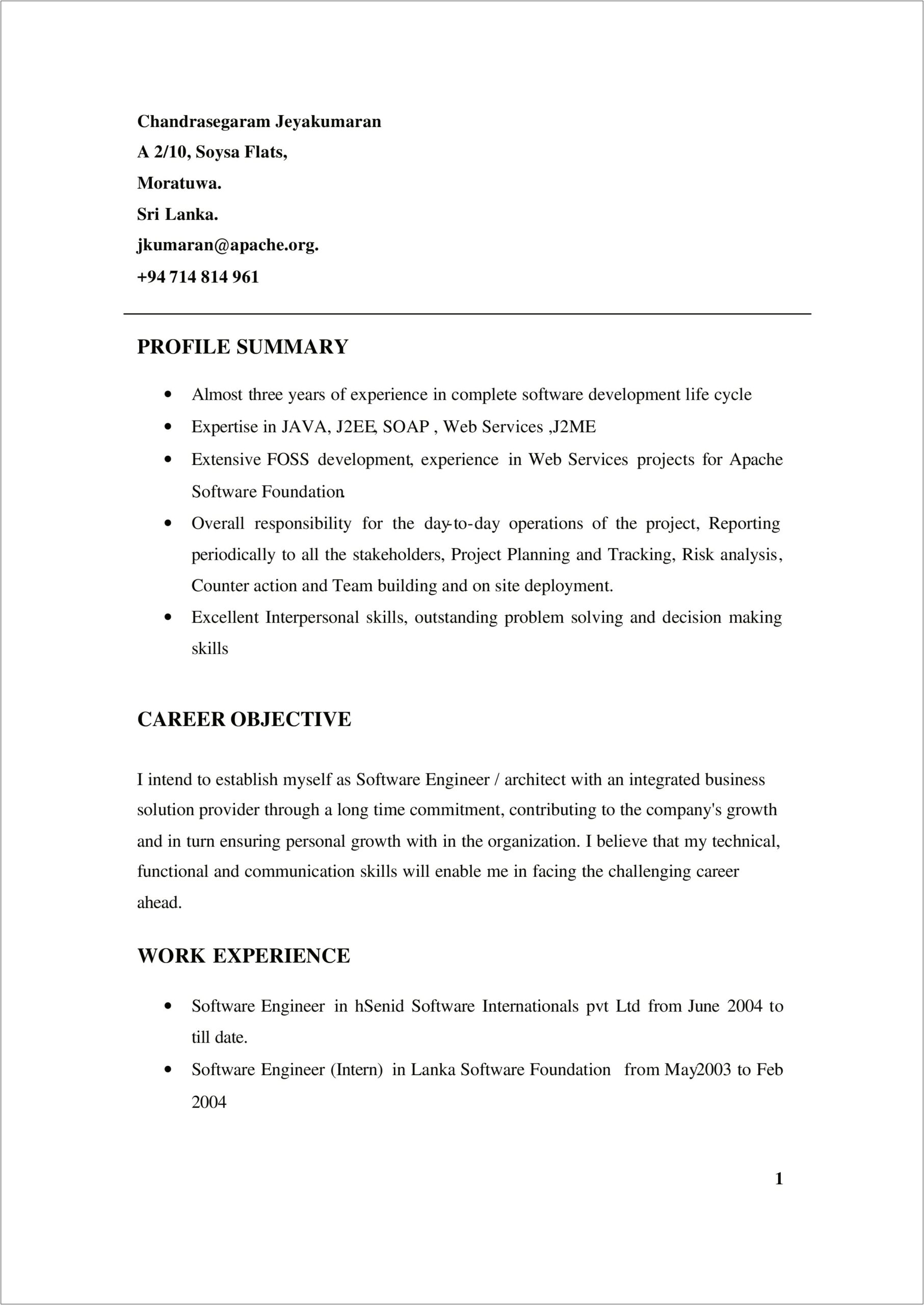 Examples Of Resume With Job Experience