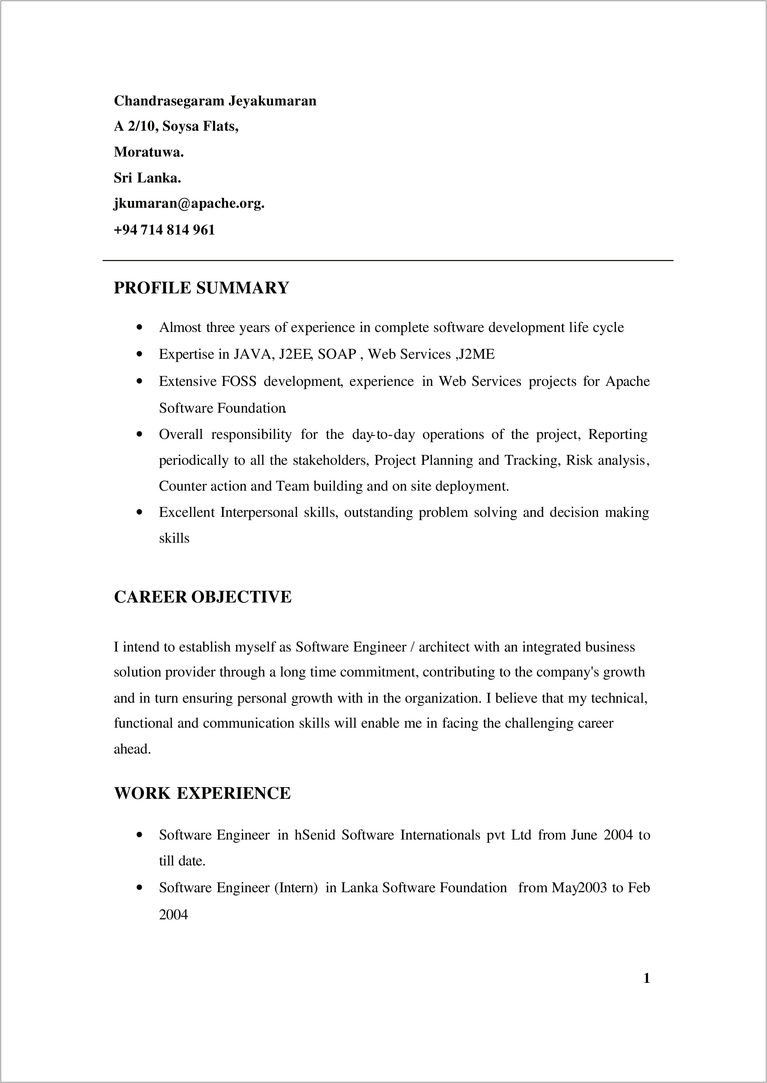 Examples Of Resume With Job Experience