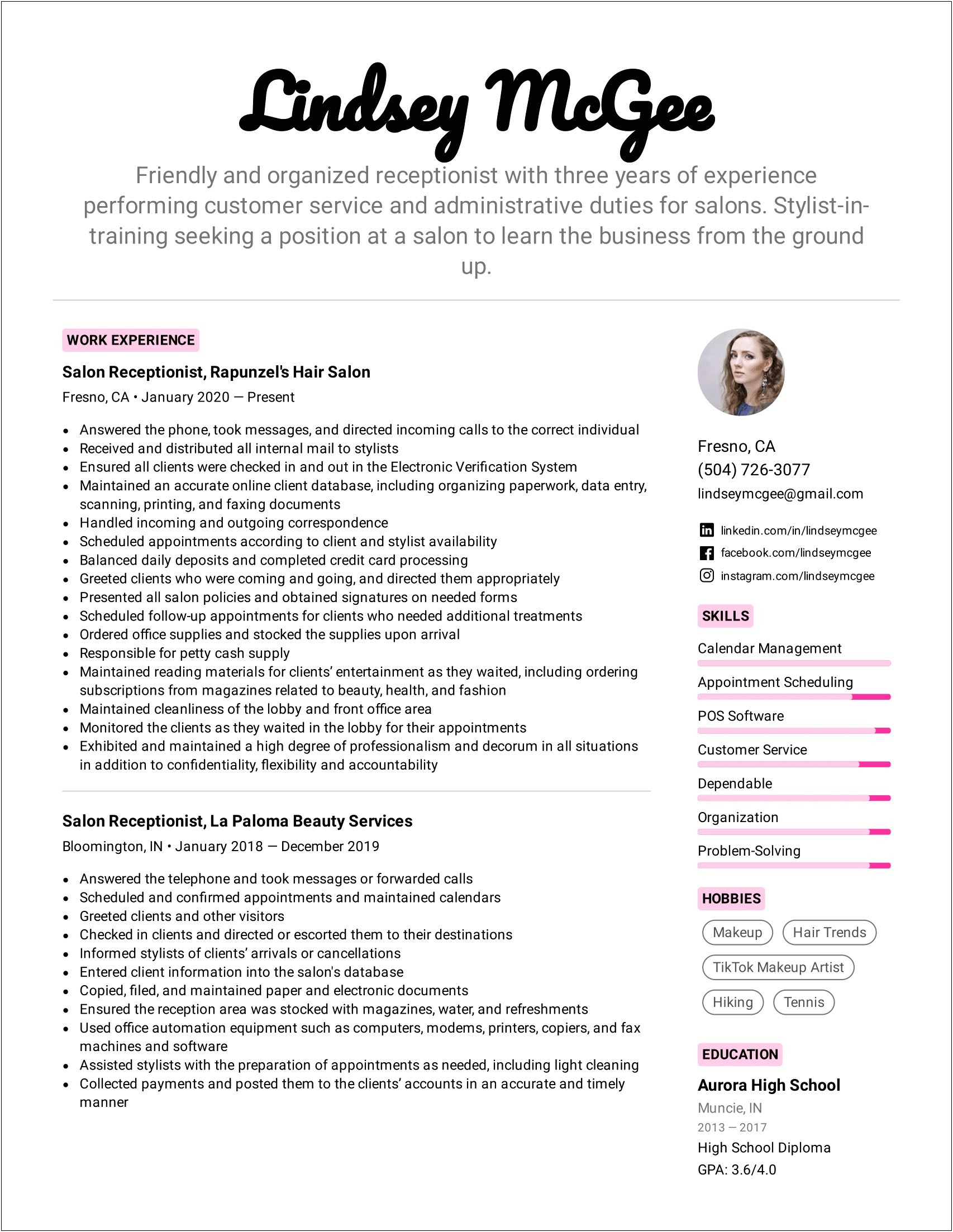 Examples Of Resumes For Hair Stylists