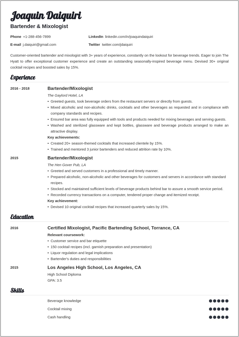 Examples Of Resumes Summary For Liquor Sales