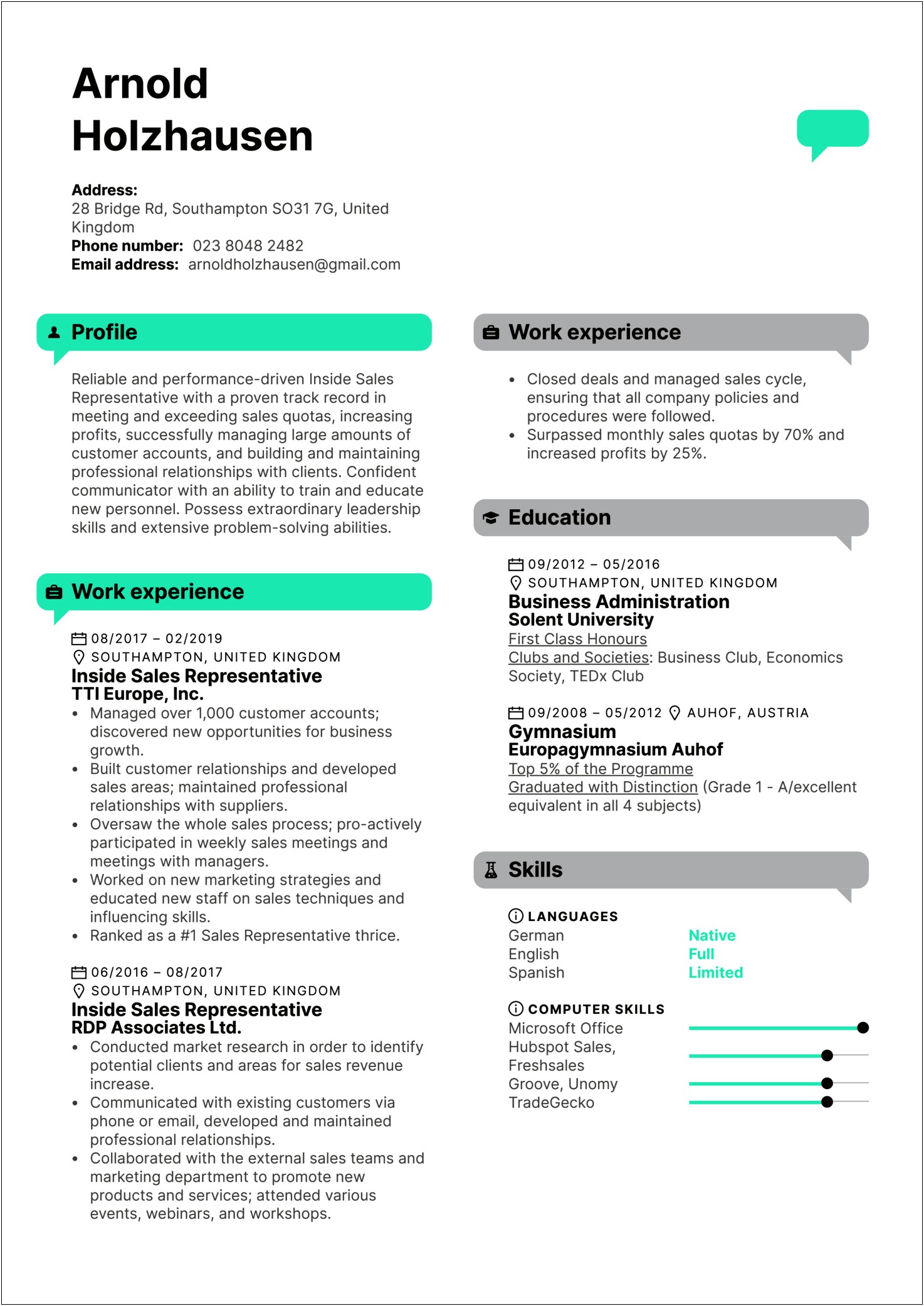 Examples Of Sales Jobs On Resume