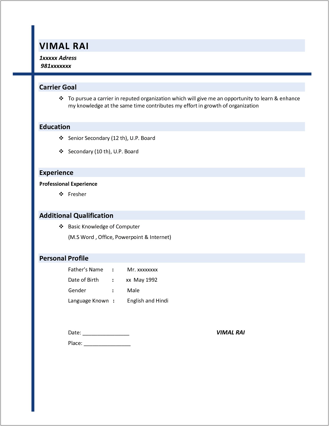 Examples Of Simple Resume For Job