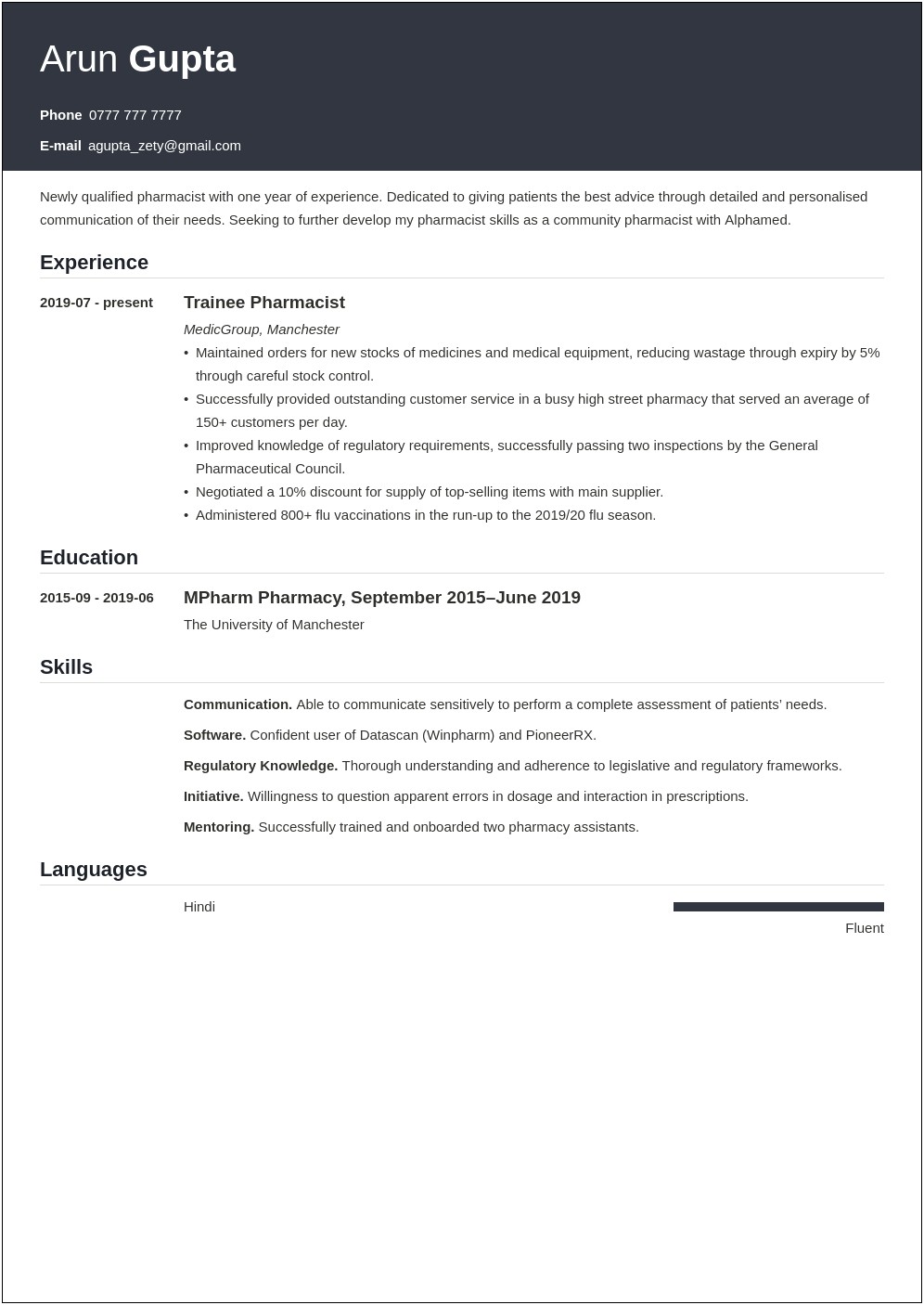 Examples Of Skills For Pharmacy On Resume