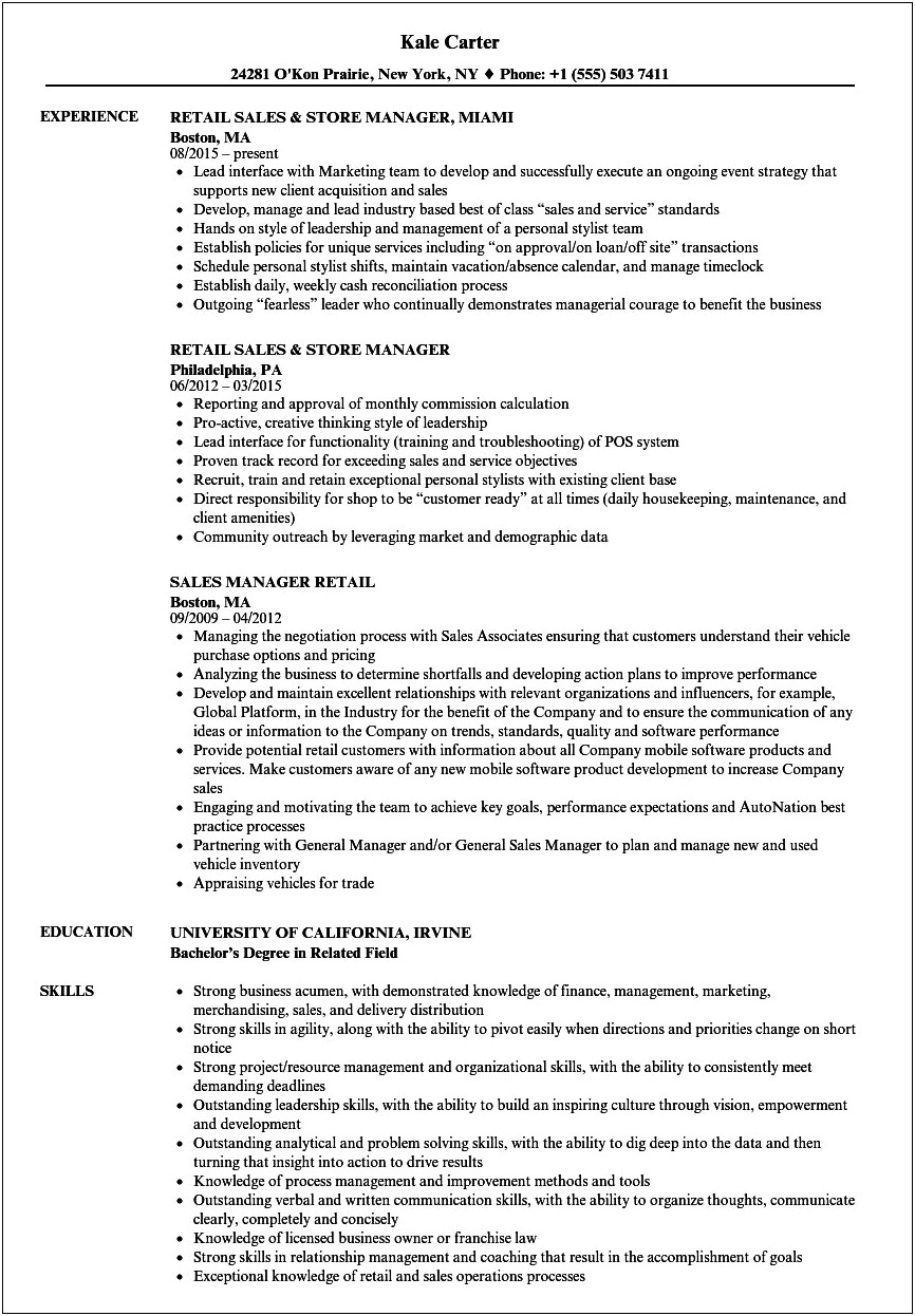 Examples Of Skills For Retail On Resume