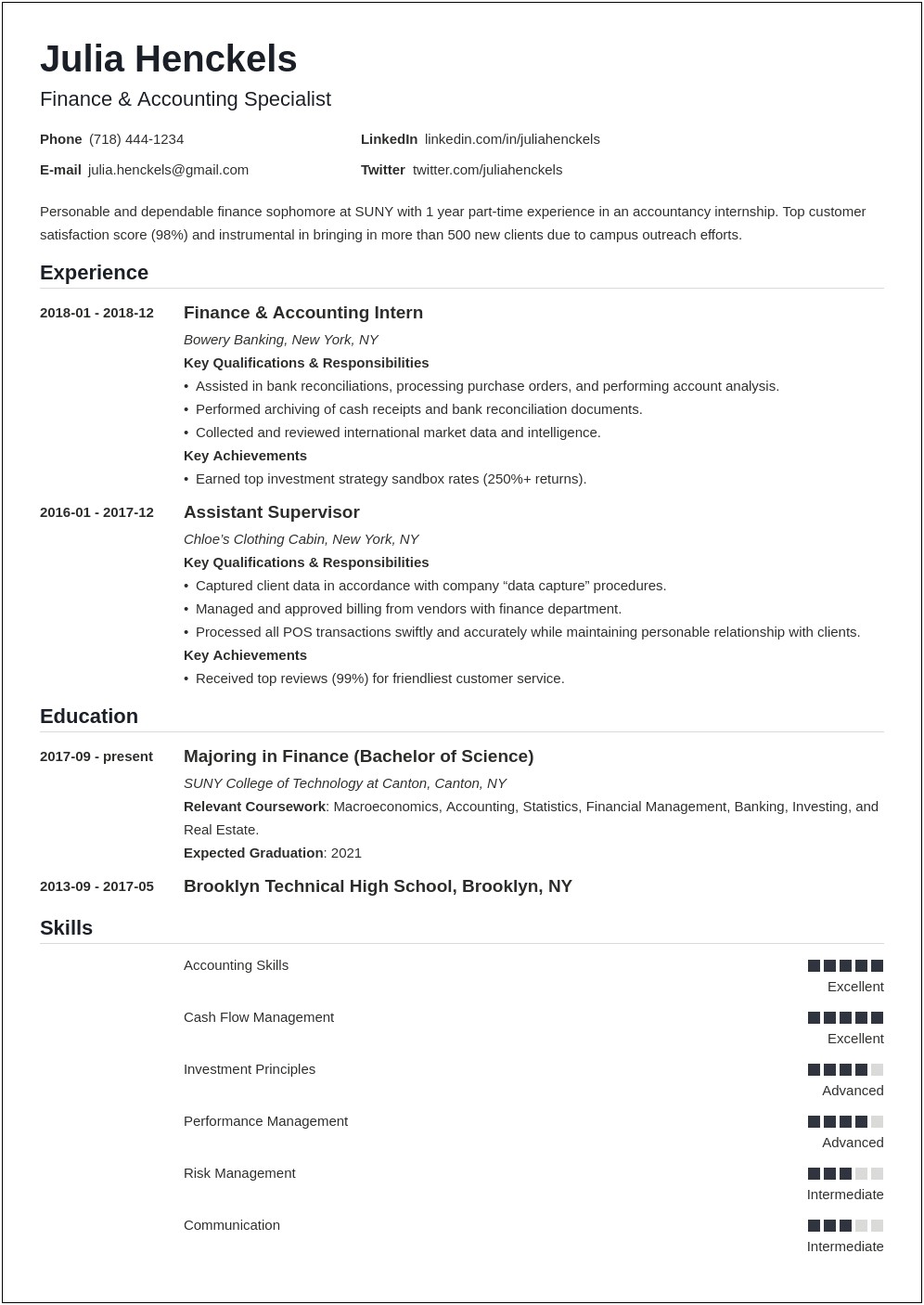 Examples Of Special Skills For College Resume