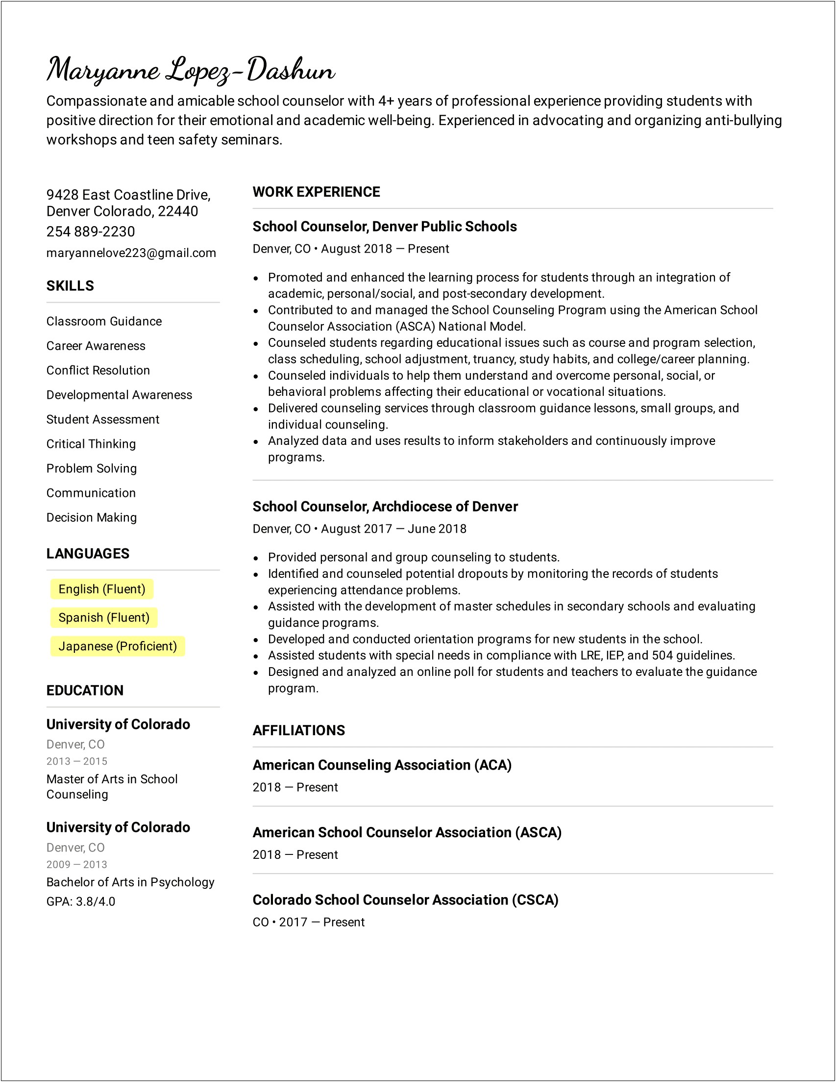 Examples Of Using Emotional In A Resume