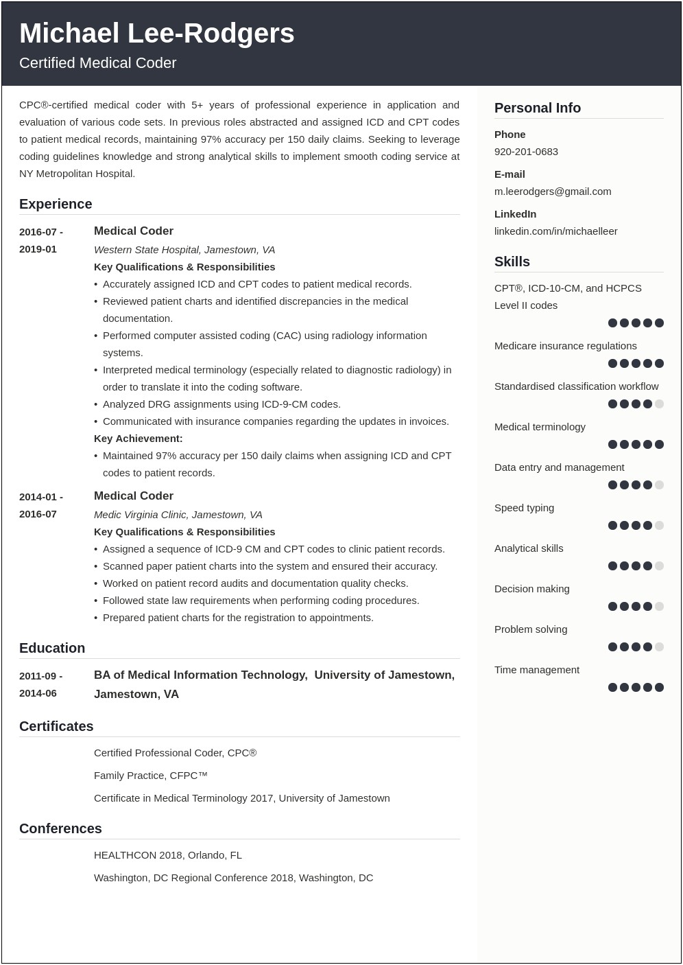 Examples Of Va Inpatient Coder Resume