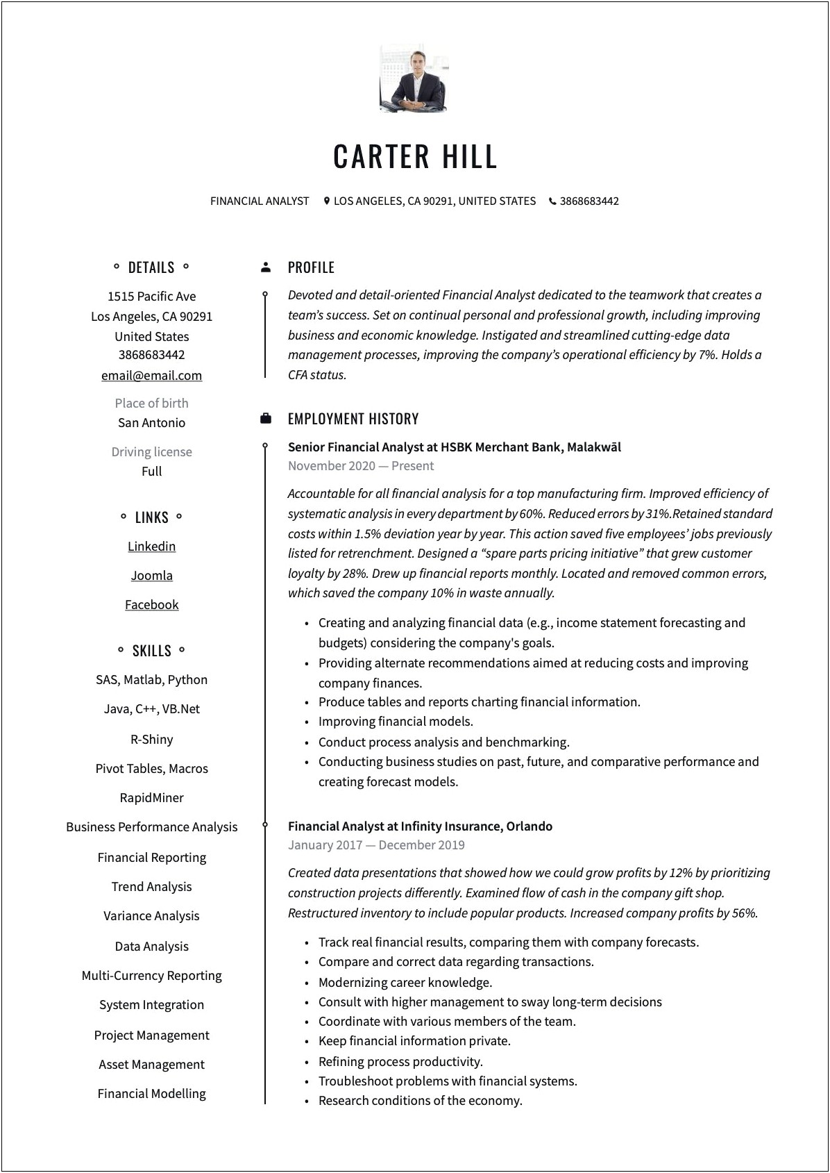 Examples Of Very Strong Financial Analyst Resumes