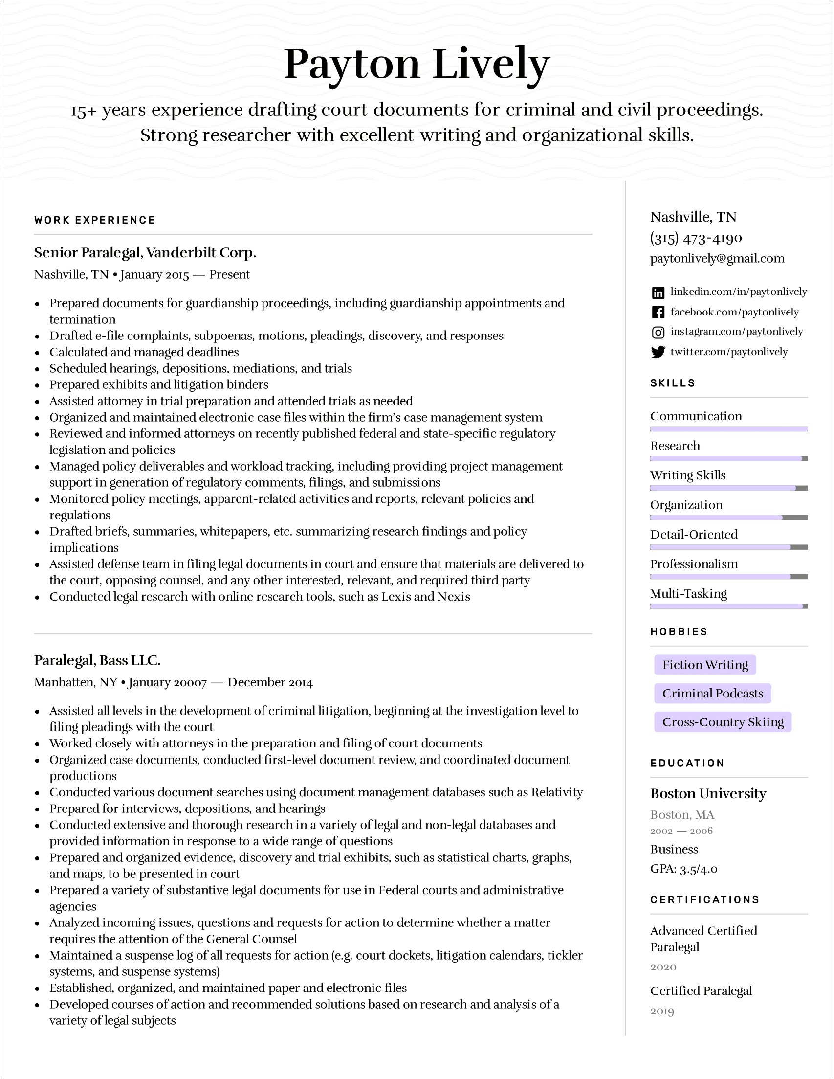 Examples Of Writing Skills In A Resume