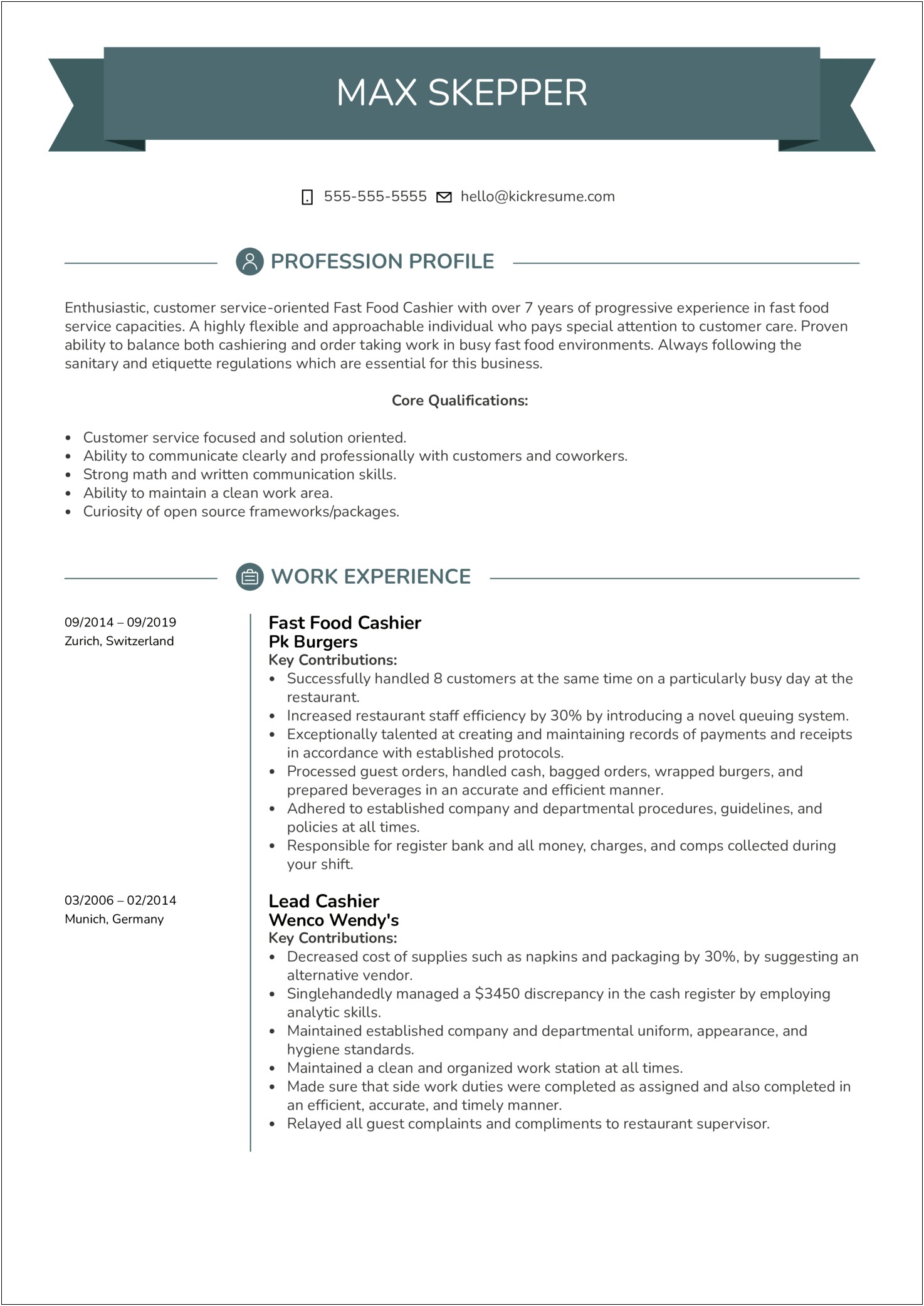 Examplkes Of Special Skills For Restaurant Resume