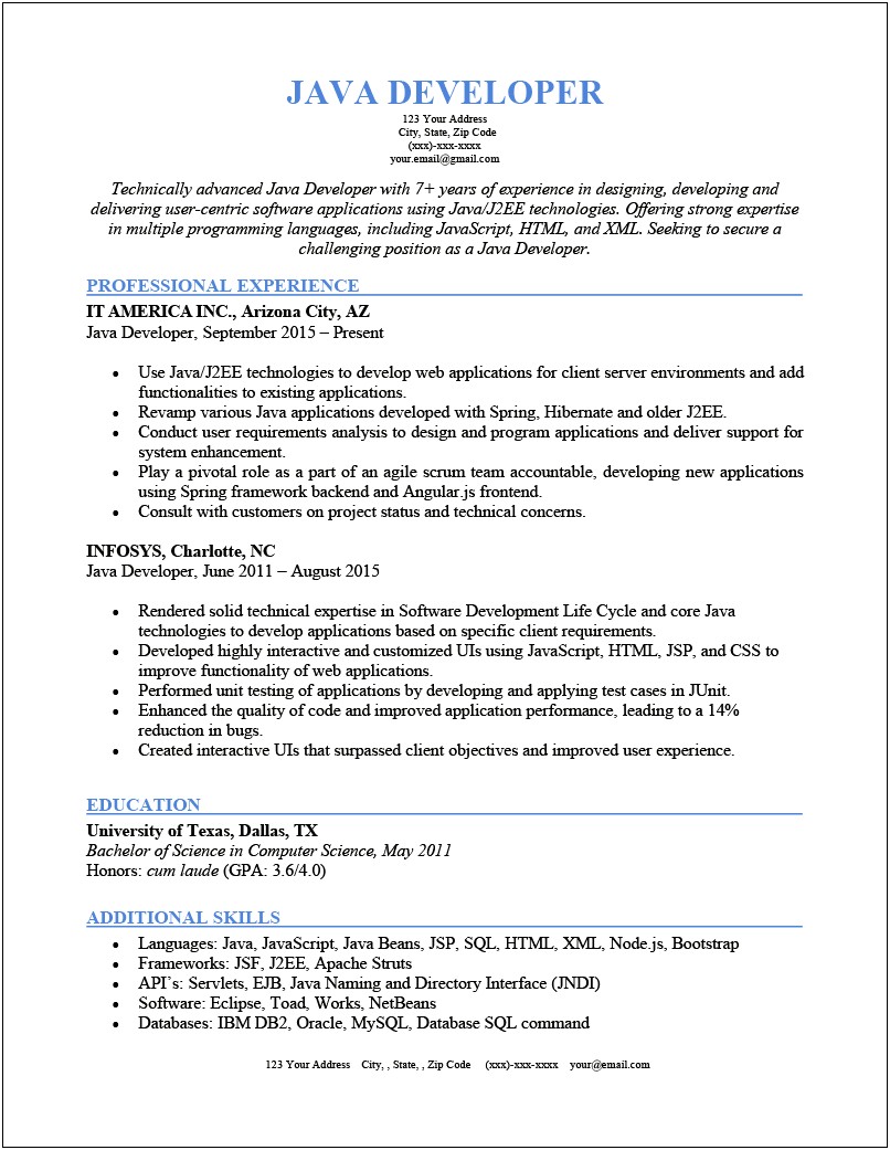 Excellent Resume Objective Sample For Java Developer