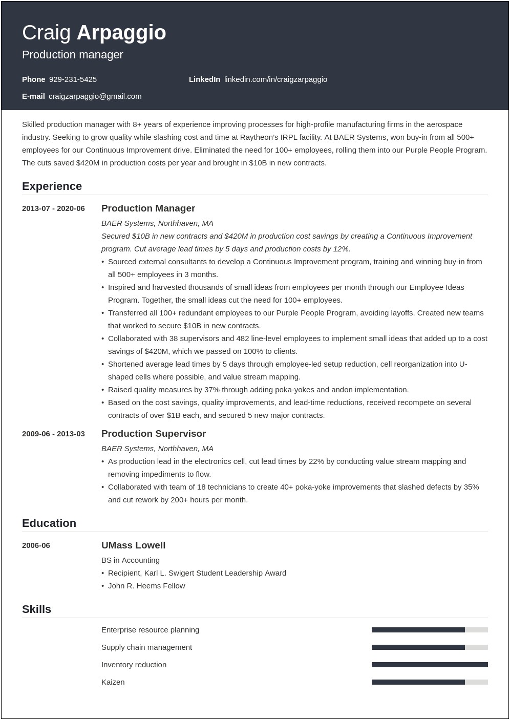 Exceptional Resume Of Manufacturing Operations Manager