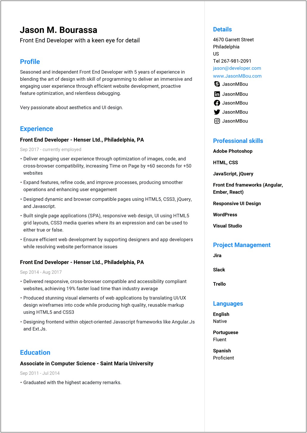 Executive 1 Page Resume Templates Free Download