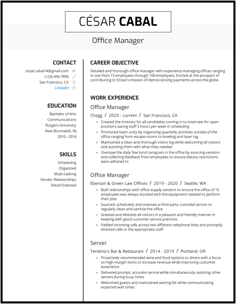 Executive Office Manager Job Description For Resume