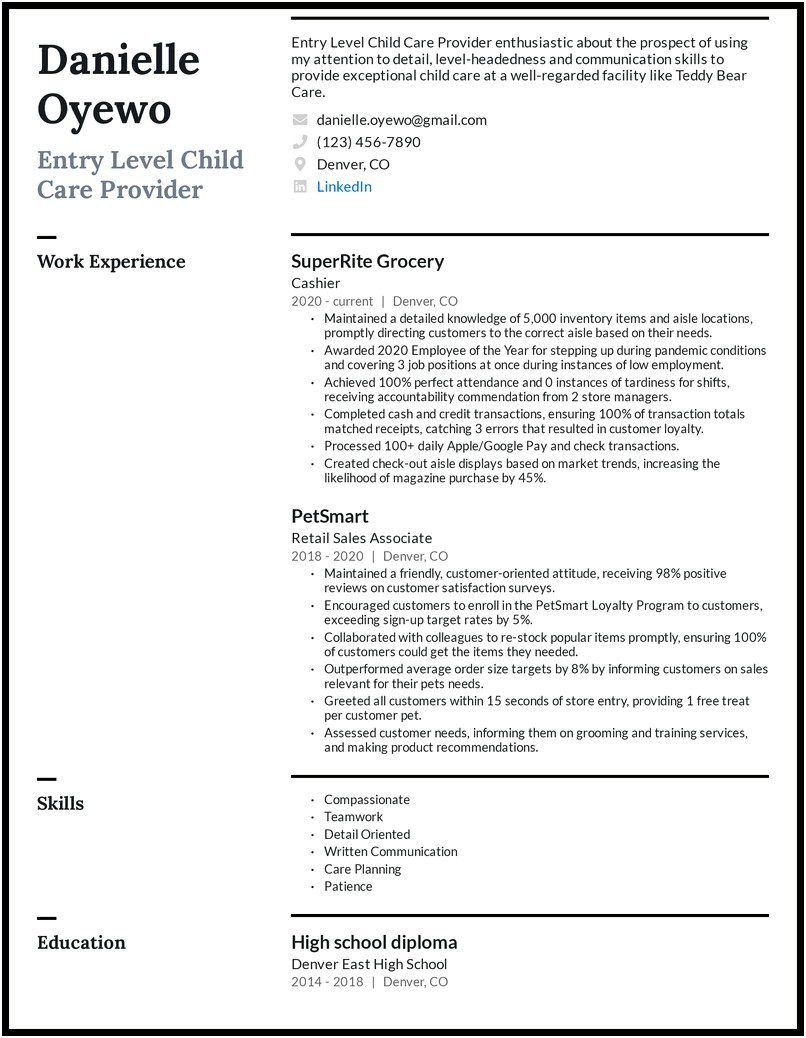 Executive Summary On Child Care Resume