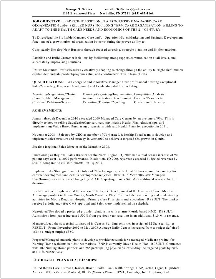 Executive Summary Or Career Objective On A Resume