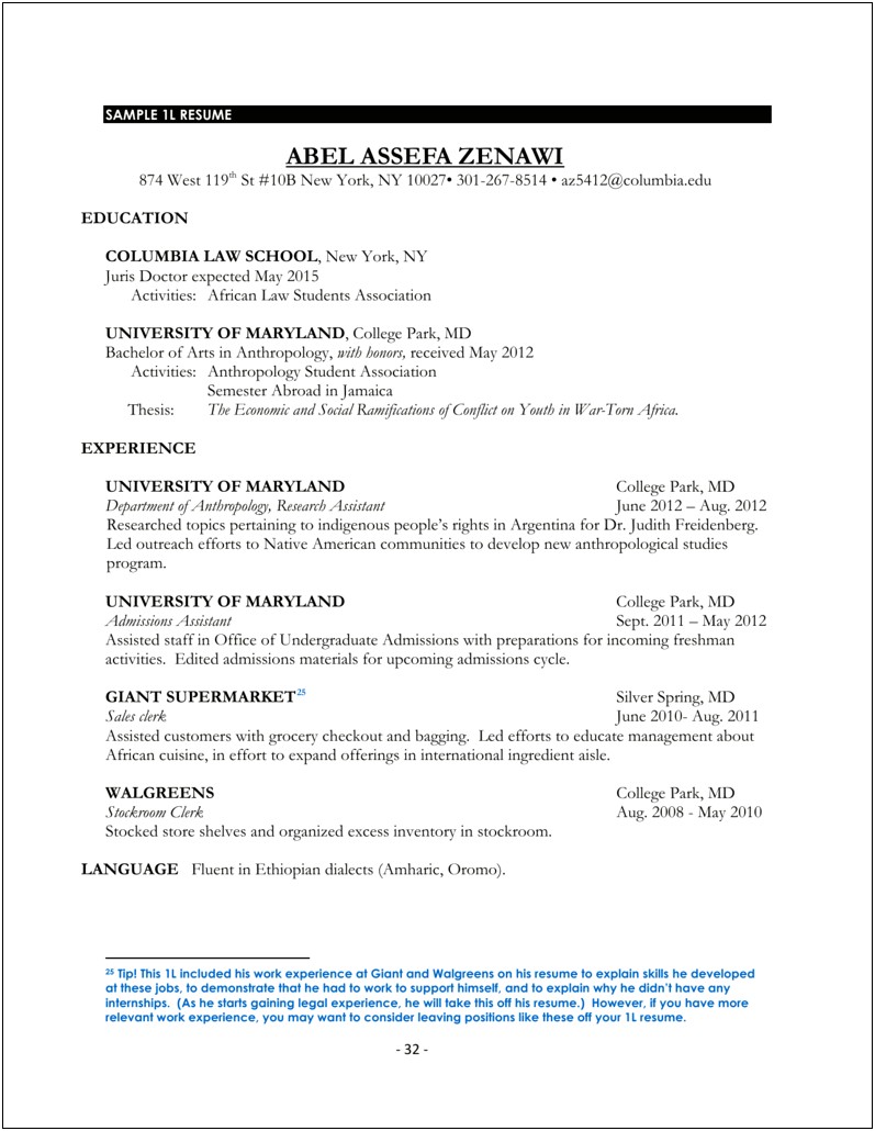 Experience Ahead Of Education On Legal Resume