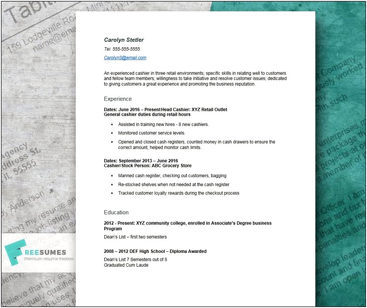 Experience As A Cashier On Resume