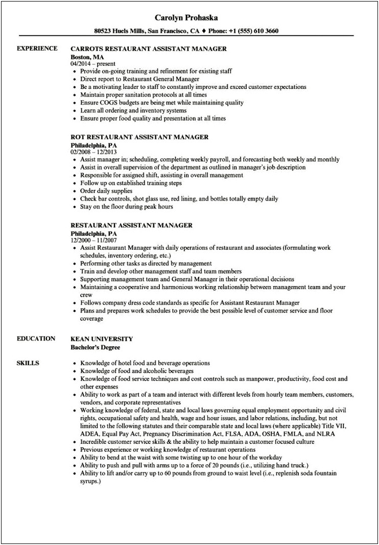 Experience Manager Job Description For Resume