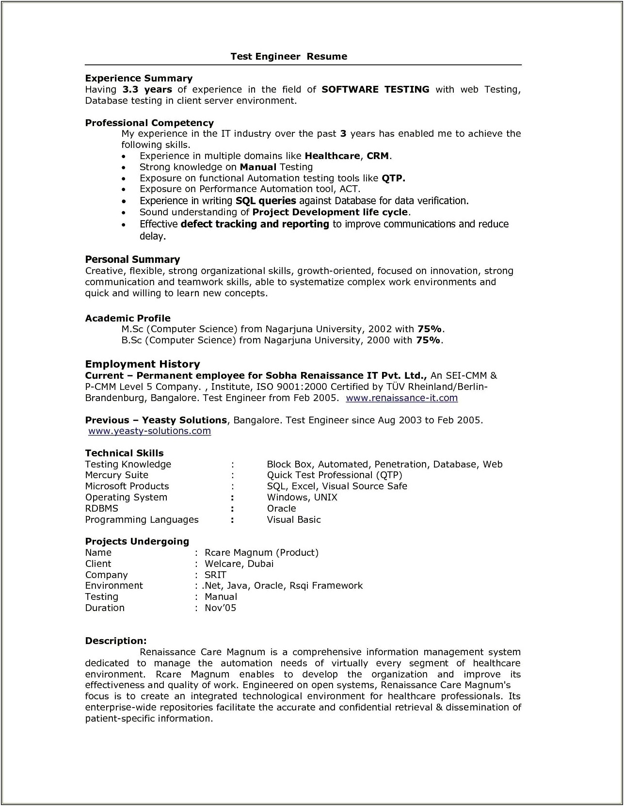 Experience Resume For Quality Engineer Pdf