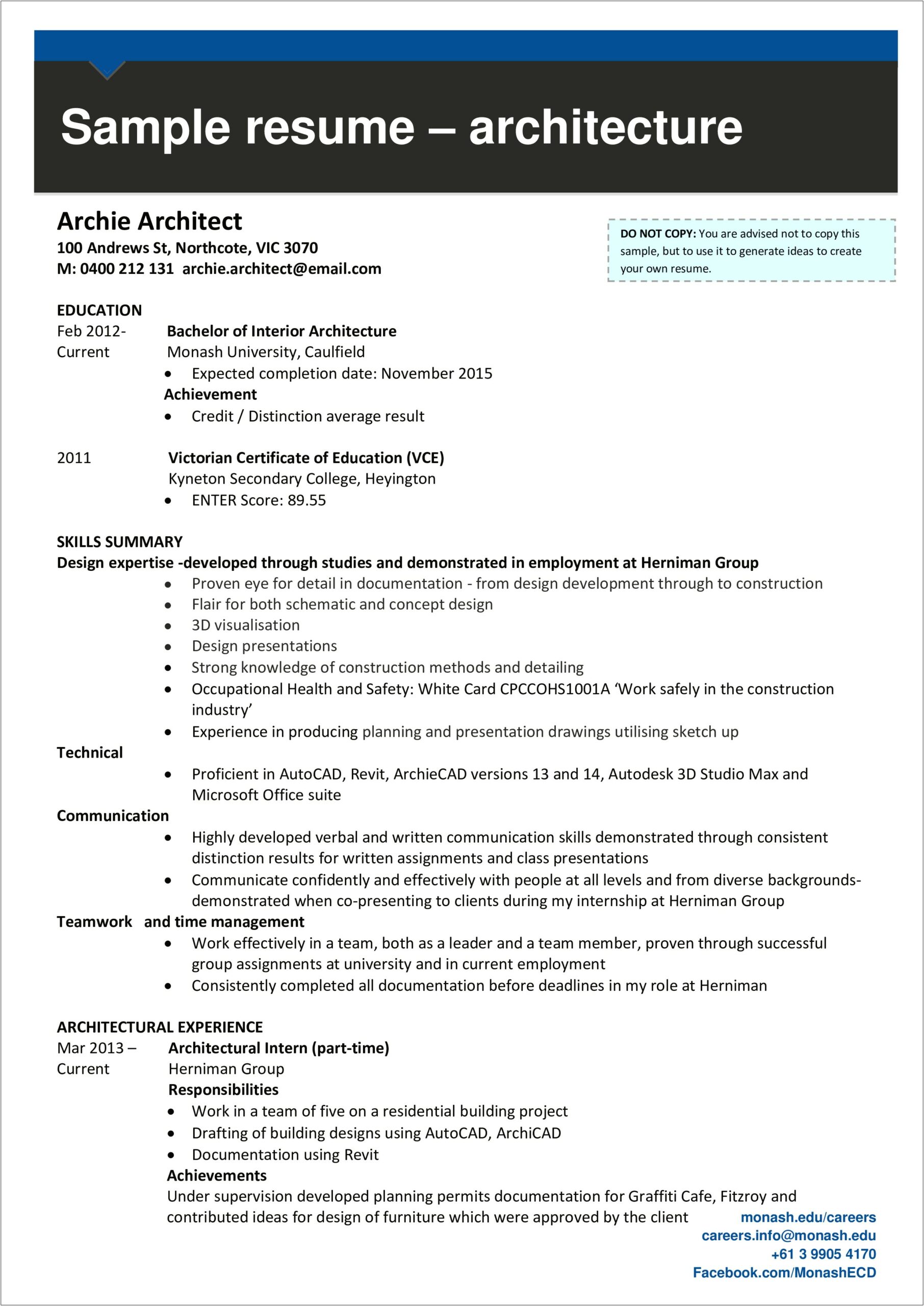 Experience Sec On Resume For Architecture