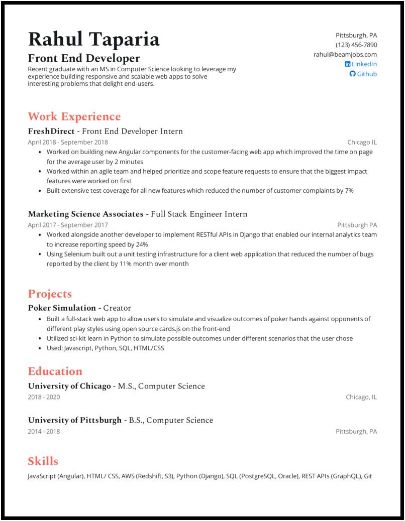 Experience Web Developer Resume Sample Doc