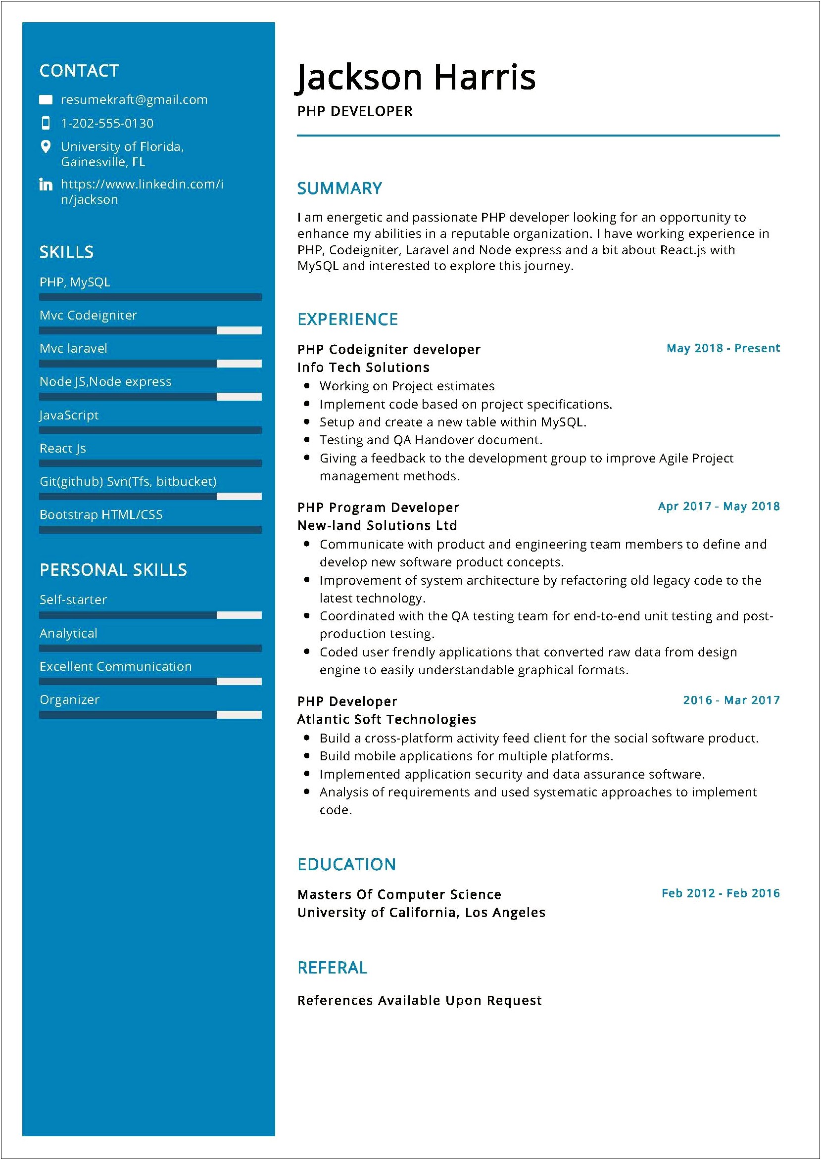 Experience Web Developer Resume Sample Pdf